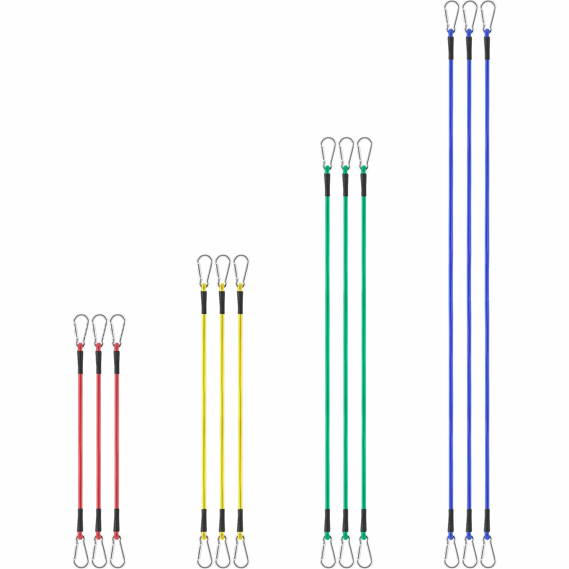 Navaris 12 x pas mocujący z karabińczykiem – 45-121 cm – zestaw gumowych pasów napinających w 4 rozmiarach