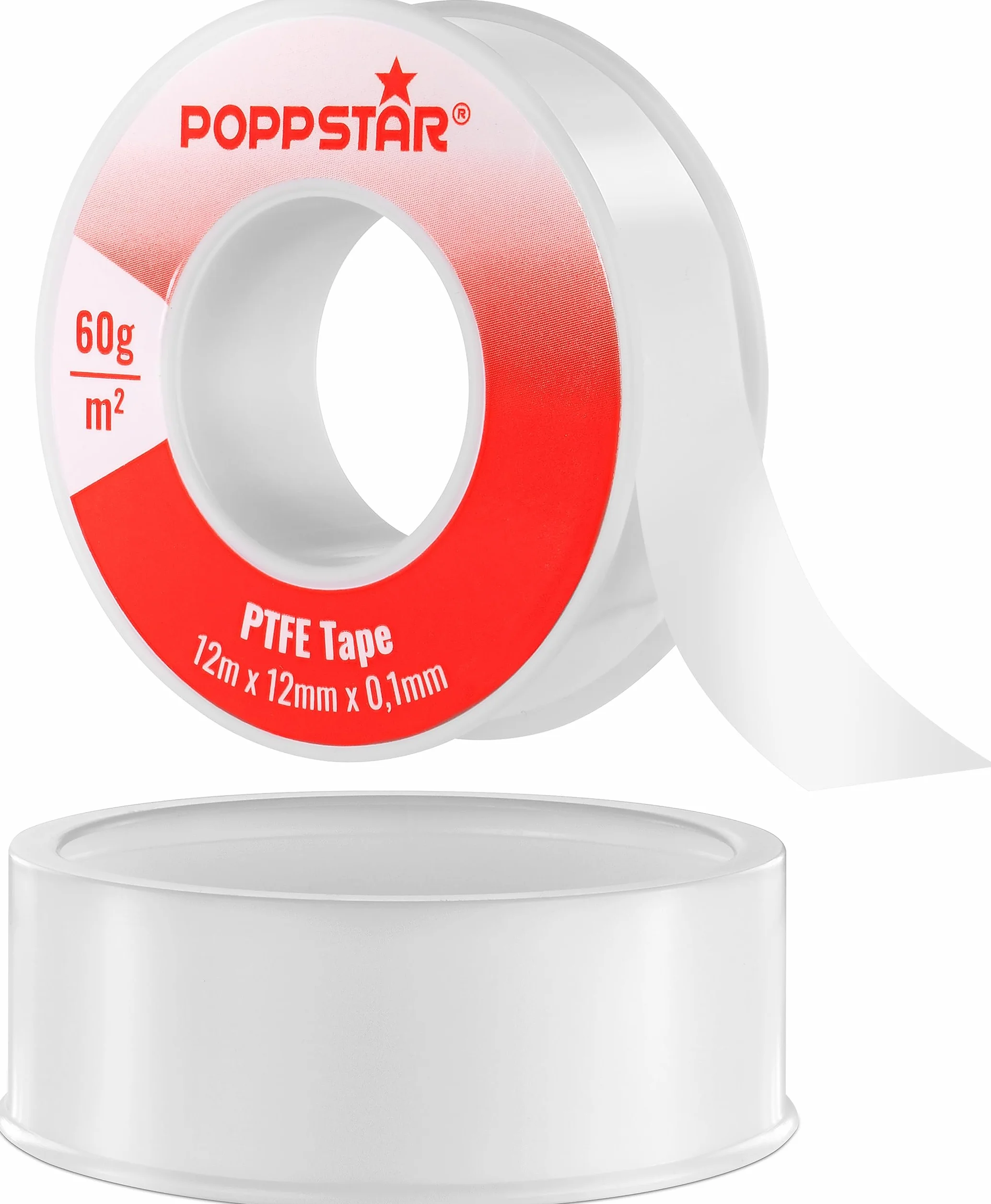 Poppstar taśma teflonowa 12 m x 12 mm x 0,1 mm PTFE uszczelniająca do gwintów