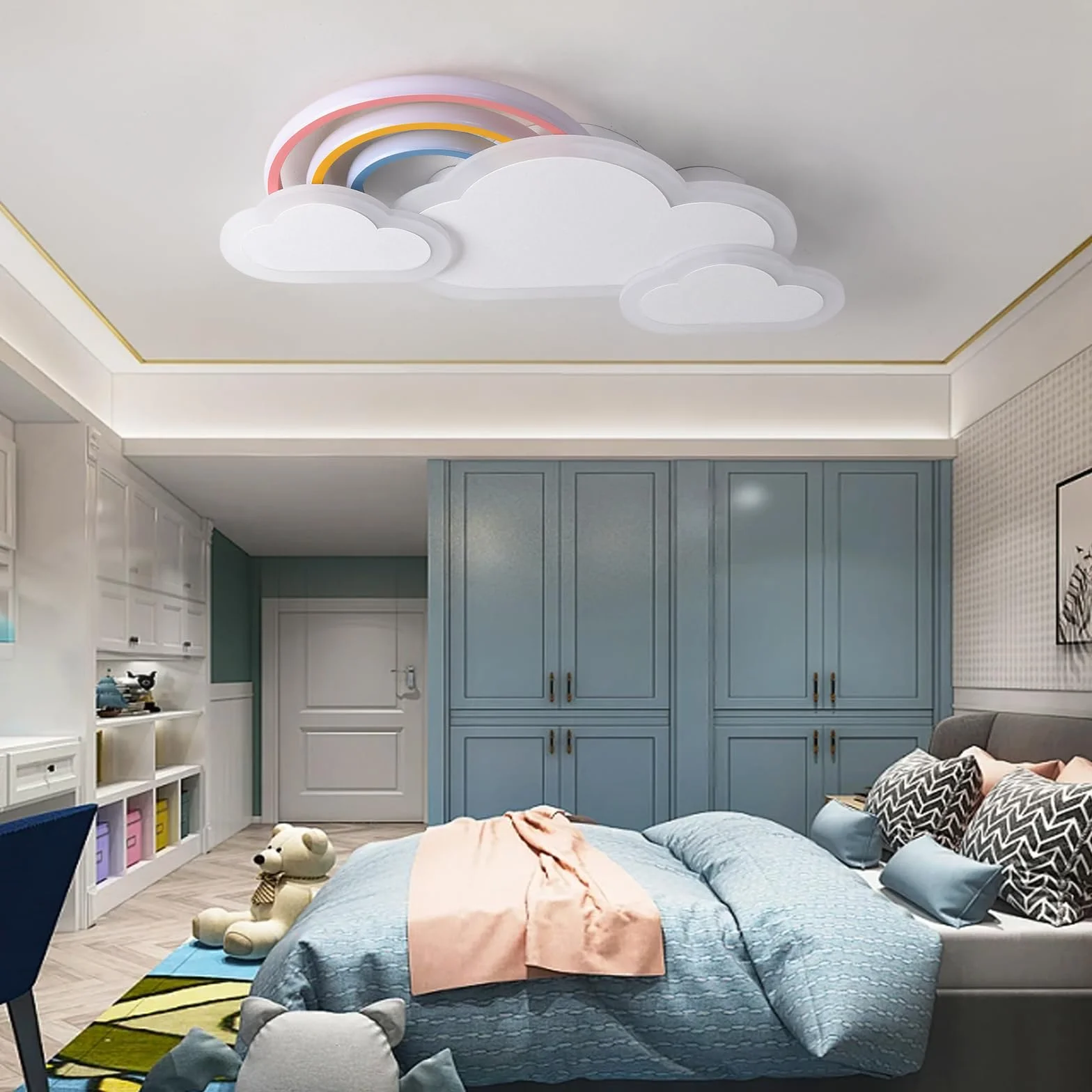 Lampa sufitowa LED dla dzieci, Kreatywna lampa sufitowa w kształcie chmury z pilotem zdalnego sterowania, Bezstopniowe, do wnętrz, Pokój Dziecięcy Chłopcy Dziewczęta, 63cm Biały