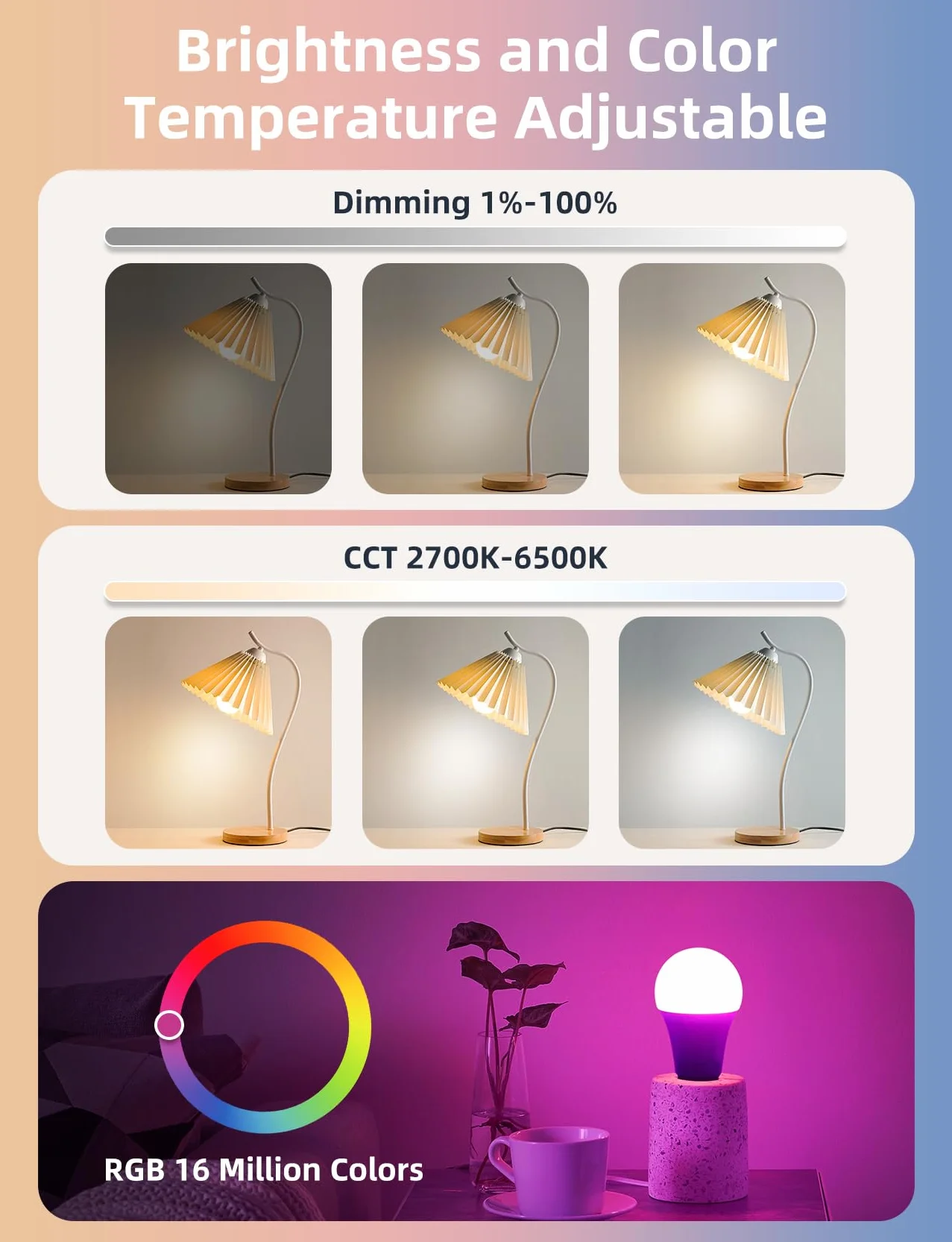 Aigostar inteligentna lampa LED Bluetooth Mesh A60 12W E27 1150lm RGB 2700K-6500K 2 sztuki