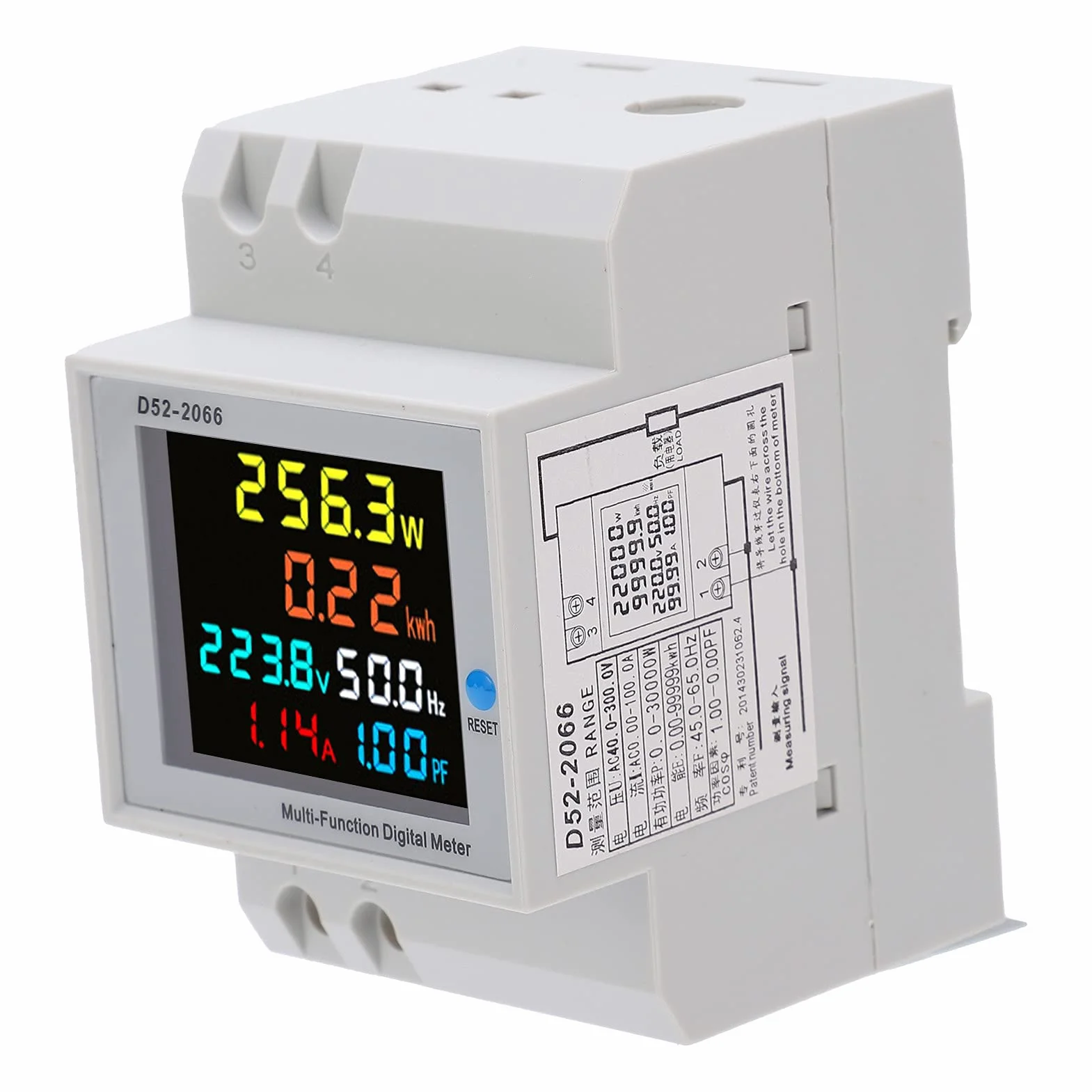 D52 2066 Watowy Licznik Godzin Kolorowy Ekran LCD Wbudowany Transformator Monitorowanie Elektryczne Jednofazowy Licznik Energii AC40.0 do 300.0V