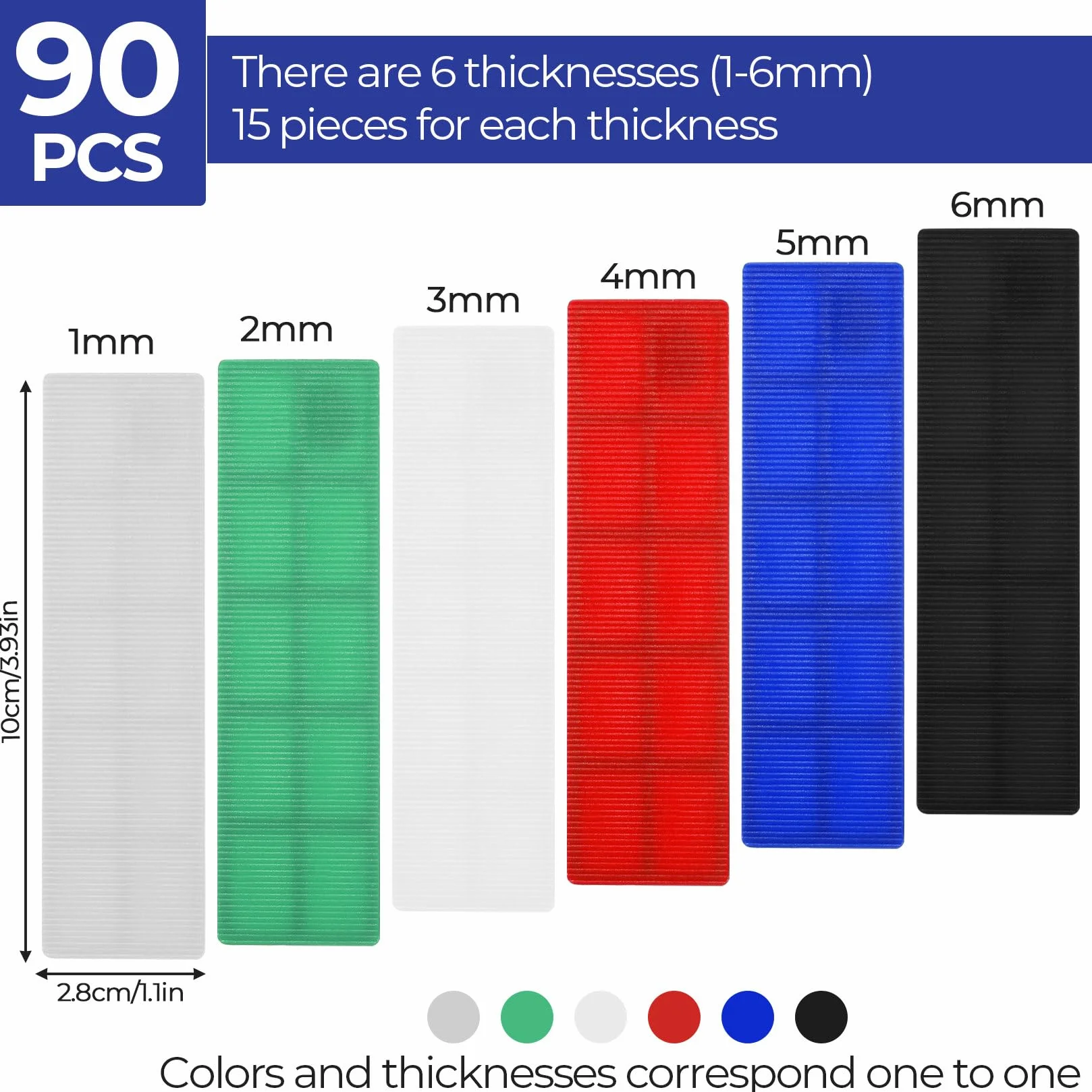 Podkładki dystansowe z tworzywa sztucznego 10 x 2,8 cm 1-6 mm kliny klocki dystansowe