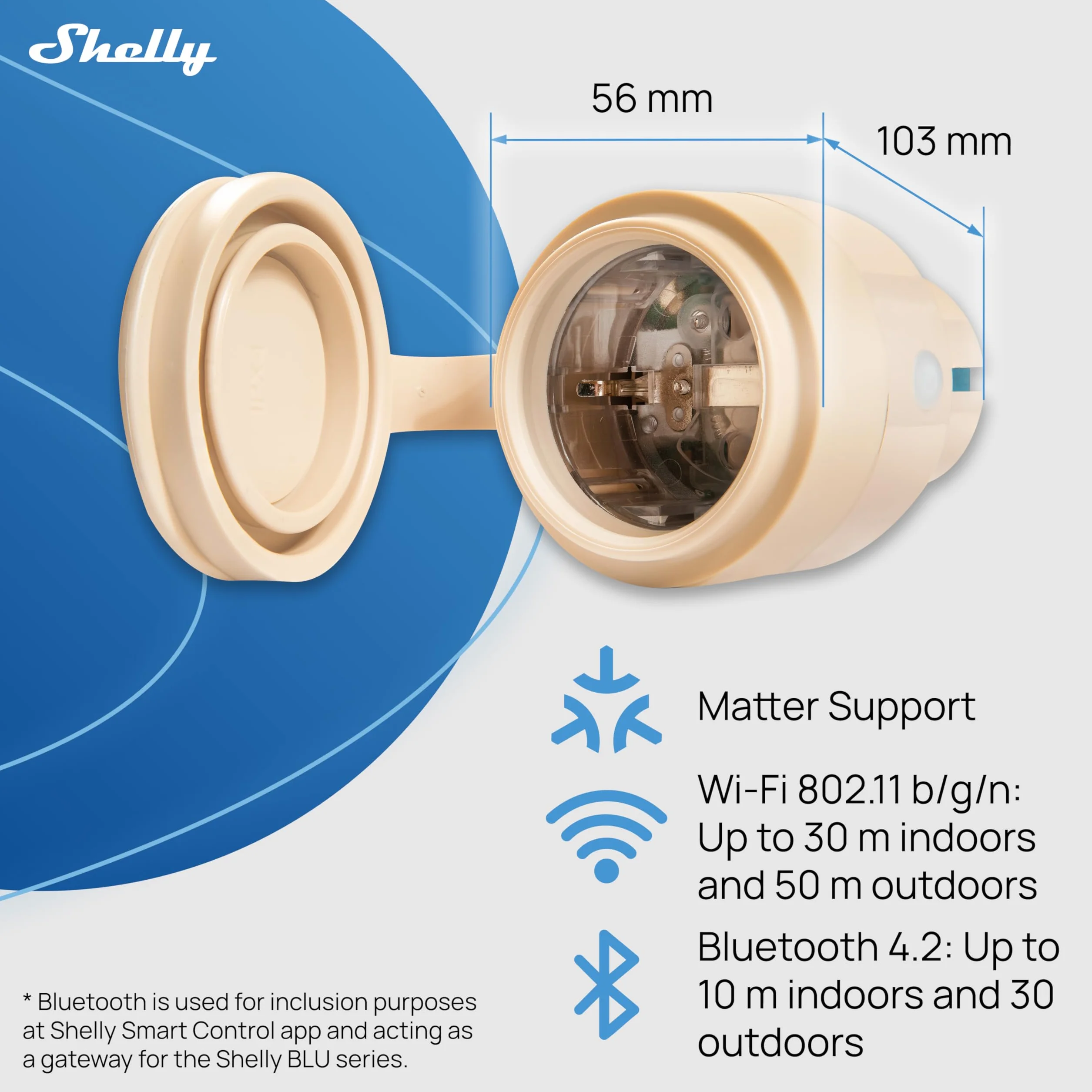 Shelly Outdoor Plug S – Zewnętrzne inteligentne gniazdo kompatybilne z Matter, 12 A (2500 W), IP44, Wi-Fi