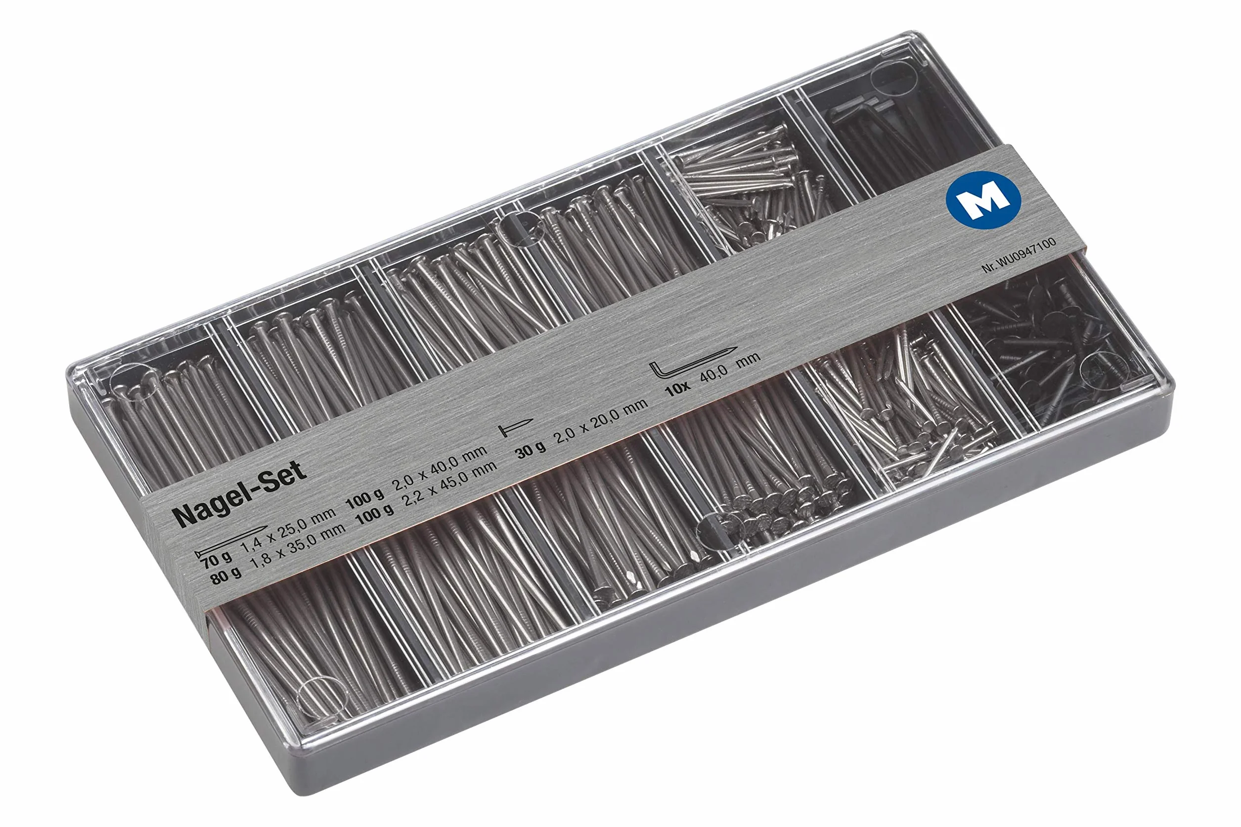 Metafranc Asortyment gwoździ 10-częściowy 380 g druty grzebienie w zestawie pudełko z tworzywa sztucznego