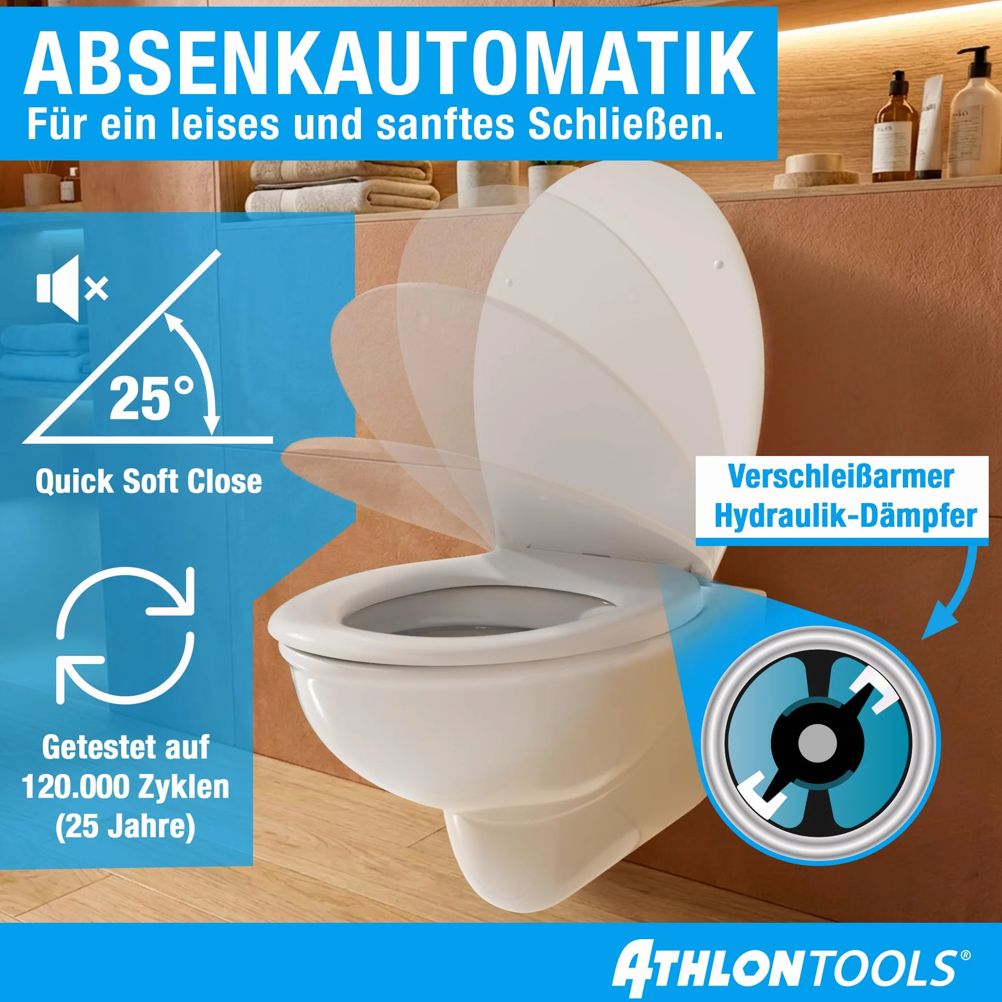 ATHLON TOOLS Deska sedesowa wolnoopadająca w kształcie litery O z duroplastu Soft-Close Quick-Release antybakteryjna odporna na zarysowania i UV