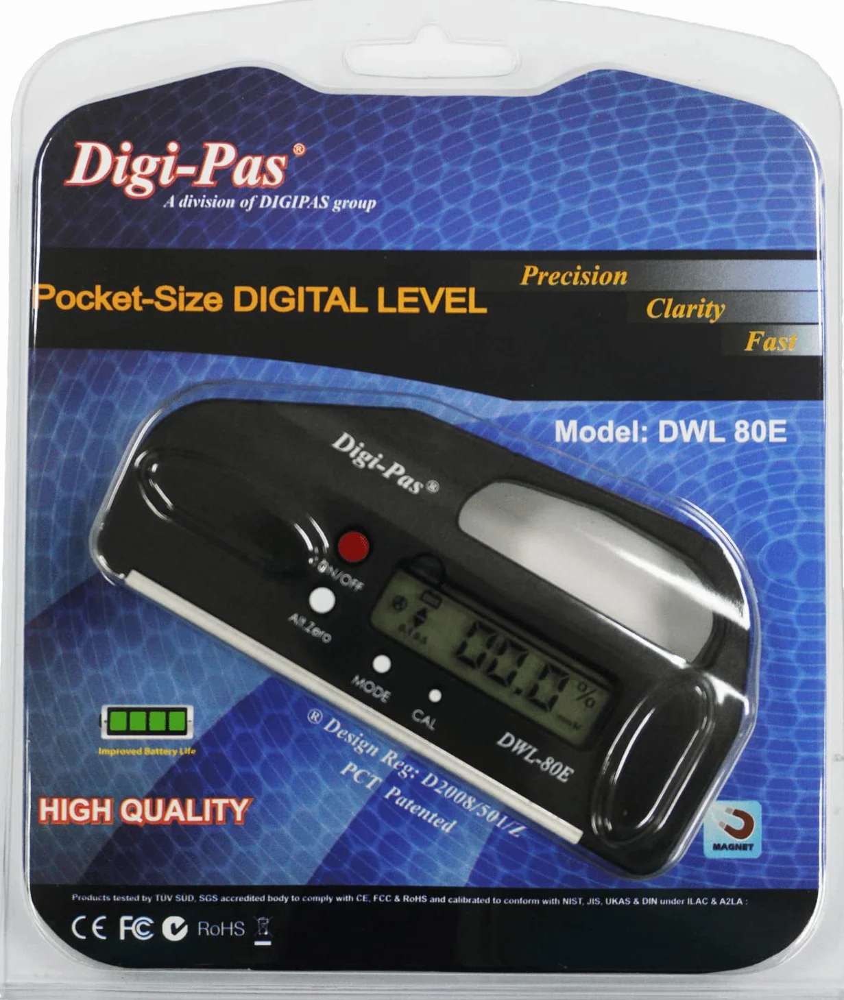 Digi-Pas DWL80E 0,1 stopnia mini kieszonkowy cyfrowy miernik poziomu kątomierz inklinometr