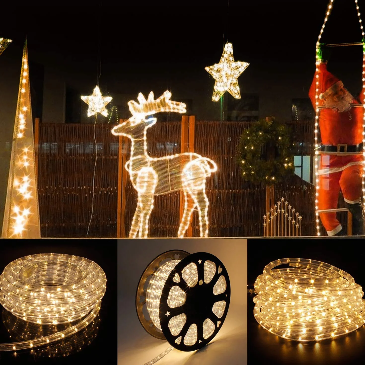 Wąż świetlny LED, 10 m, 240 diod LED, wodoszczelność IP65, łańcuch świetlny zasilany prądem z wtyczką EU, do użytku wewnątrz i na zewnątrz, na imprezę, wesele, dekoracja (ciepła biel)