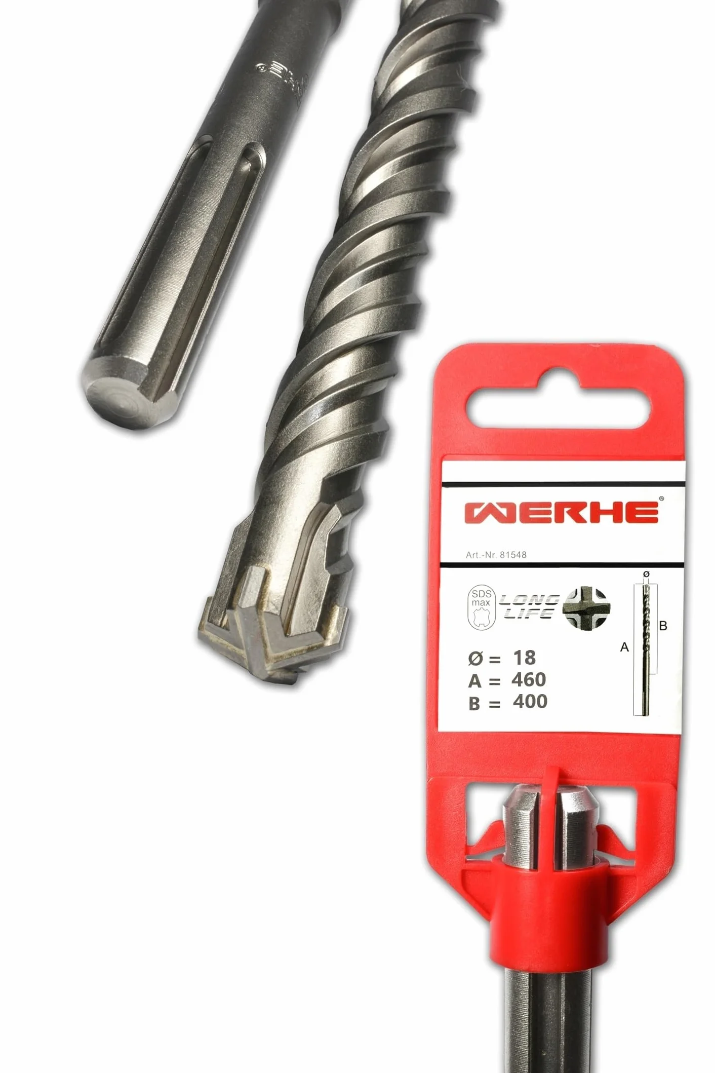 WERHE Wiertło SDS MAX 18 x 460 mm do betonu 4 krawędzie tnące