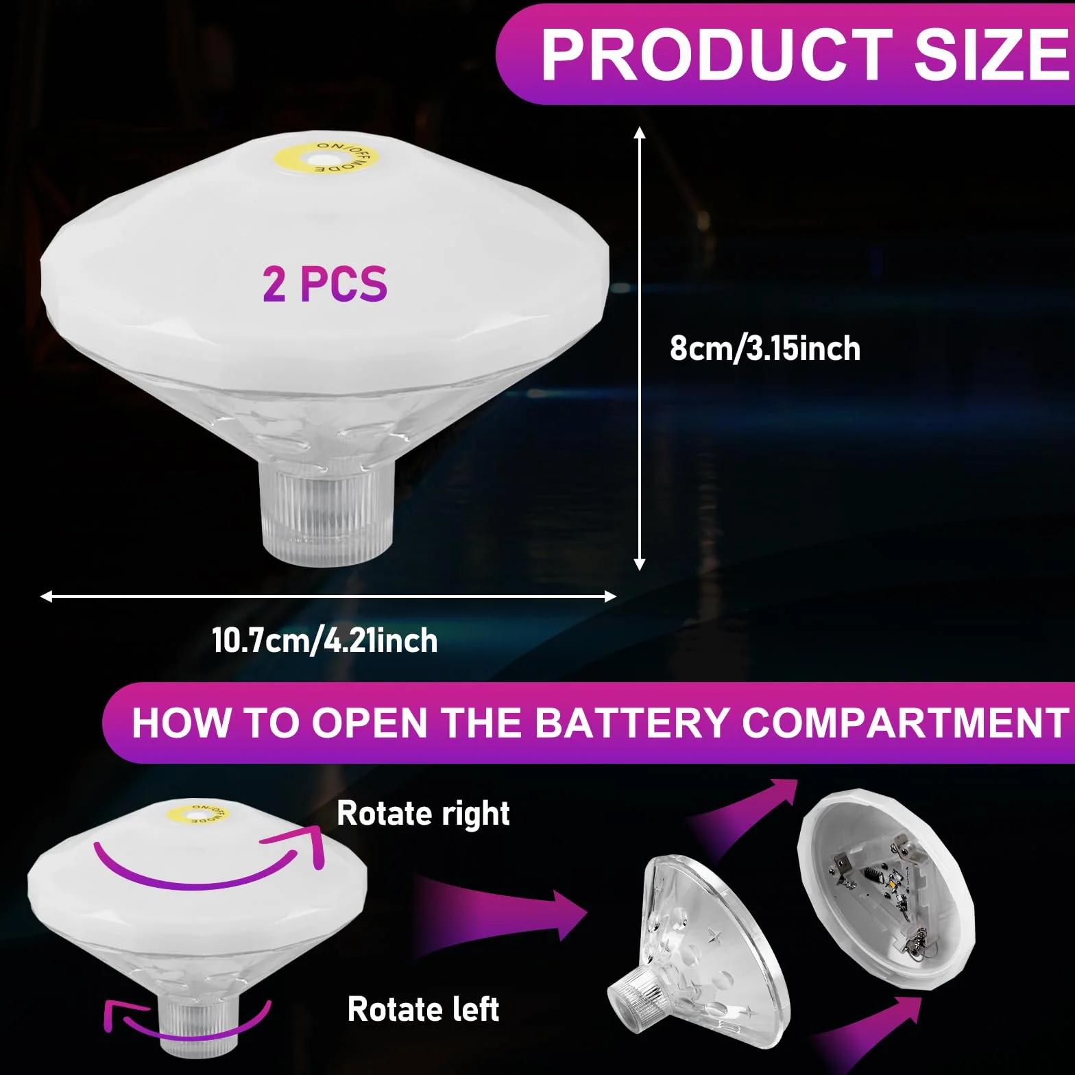 2 szt. Pływające światło basenowe, 8 trybów ładowania Pływające Lampy do basenu, IP68 Wodoodporne światła LED pływające Basen, Basen Pływający Lampy do basenu, ogrodu, imprezy