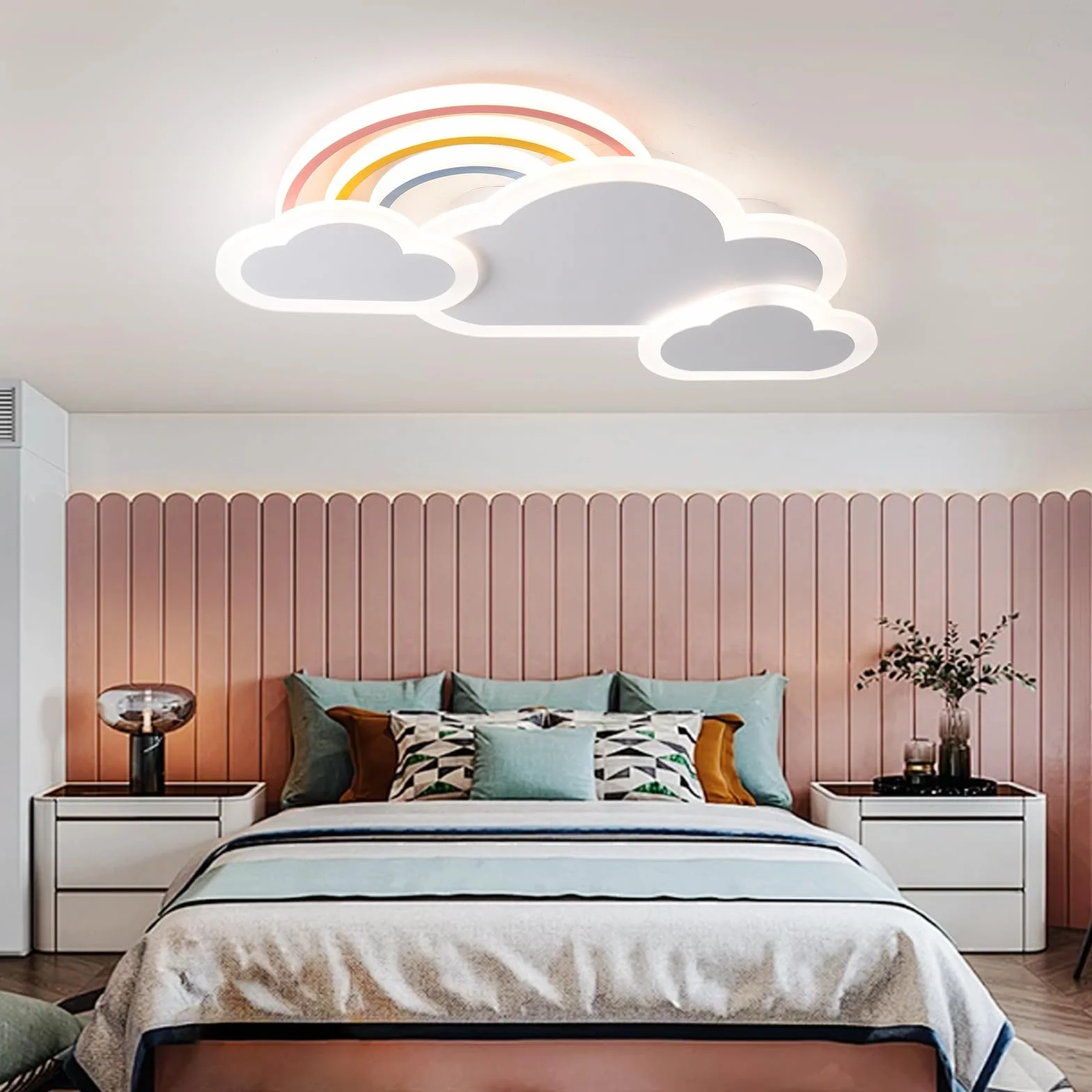 Lampa sufitowa LED dla dzieci, Kreatywna lampa sufitowa w kształcie chmury z pilotem zdalnego sterowania, Bezstopniowe, do wnętrz, Pokój Dziecięcy Chłopcy Dziewczęta, 63cm Biały
