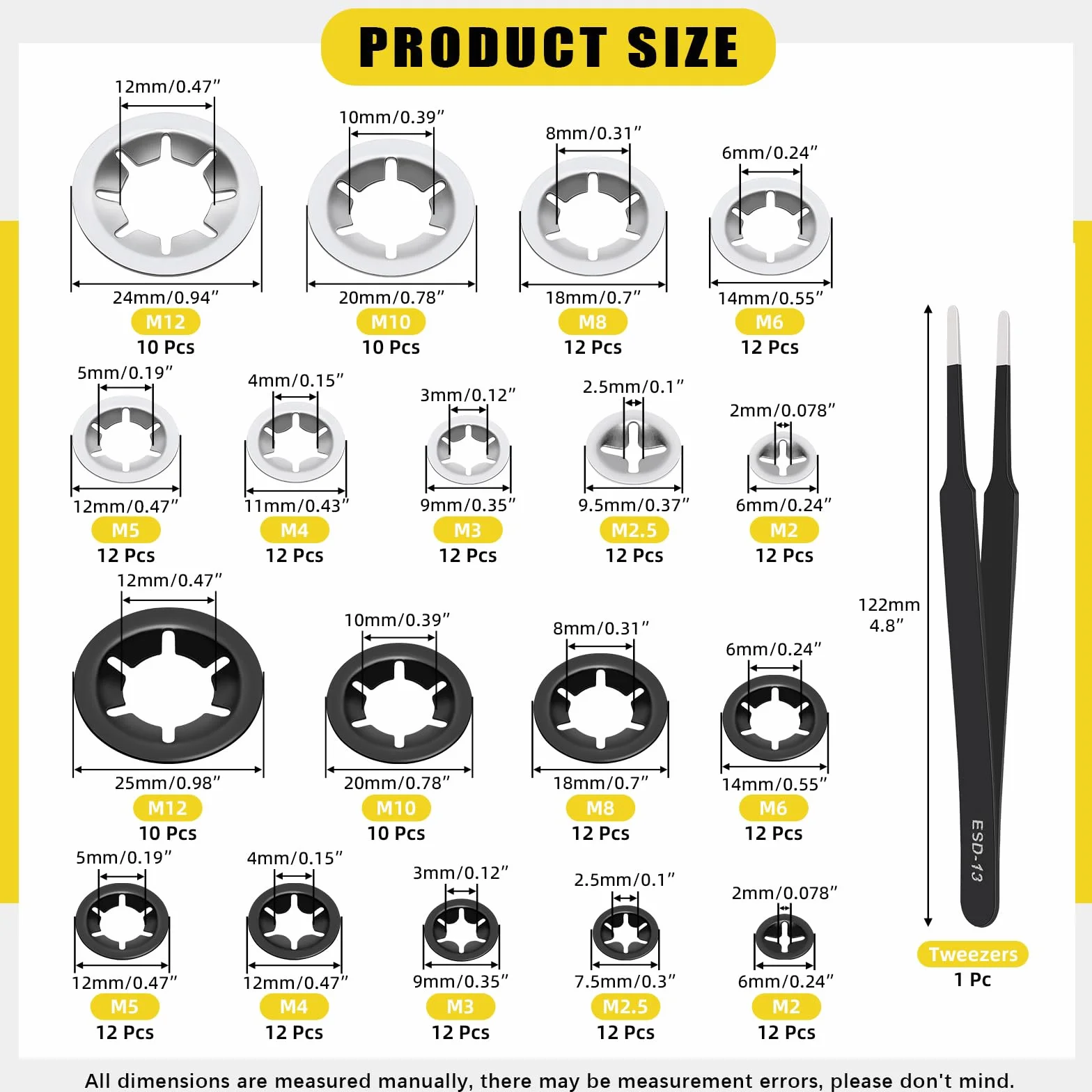 Internal Tooth Star Lock Washers M2-M12 Push On Locking Washers Black Silver