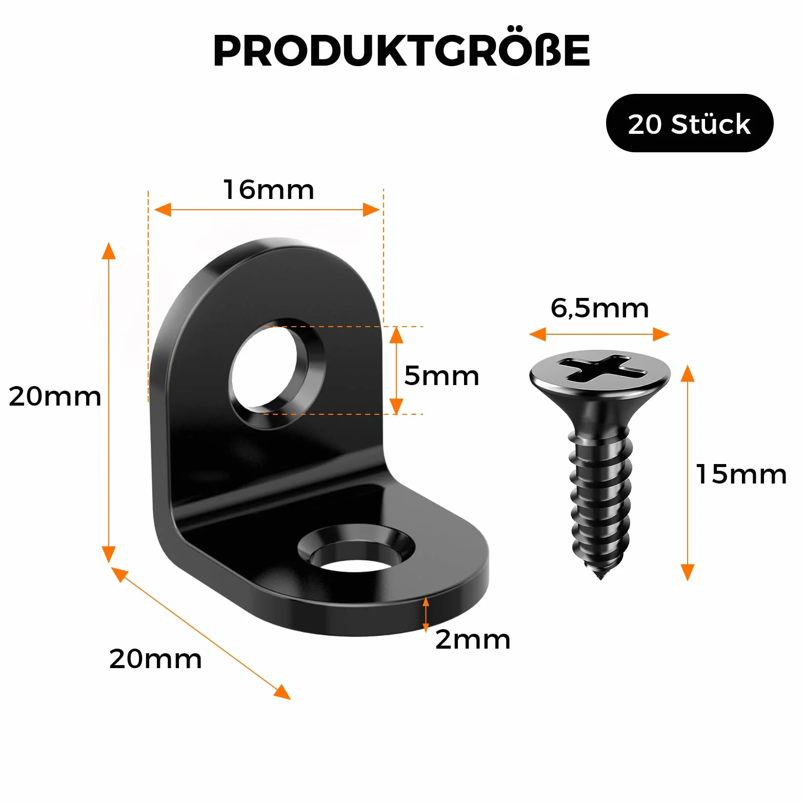 Kątownik metalowy 90 stopni 20x20 mm stal nierdzewna czarny zestaw 20 sztuk