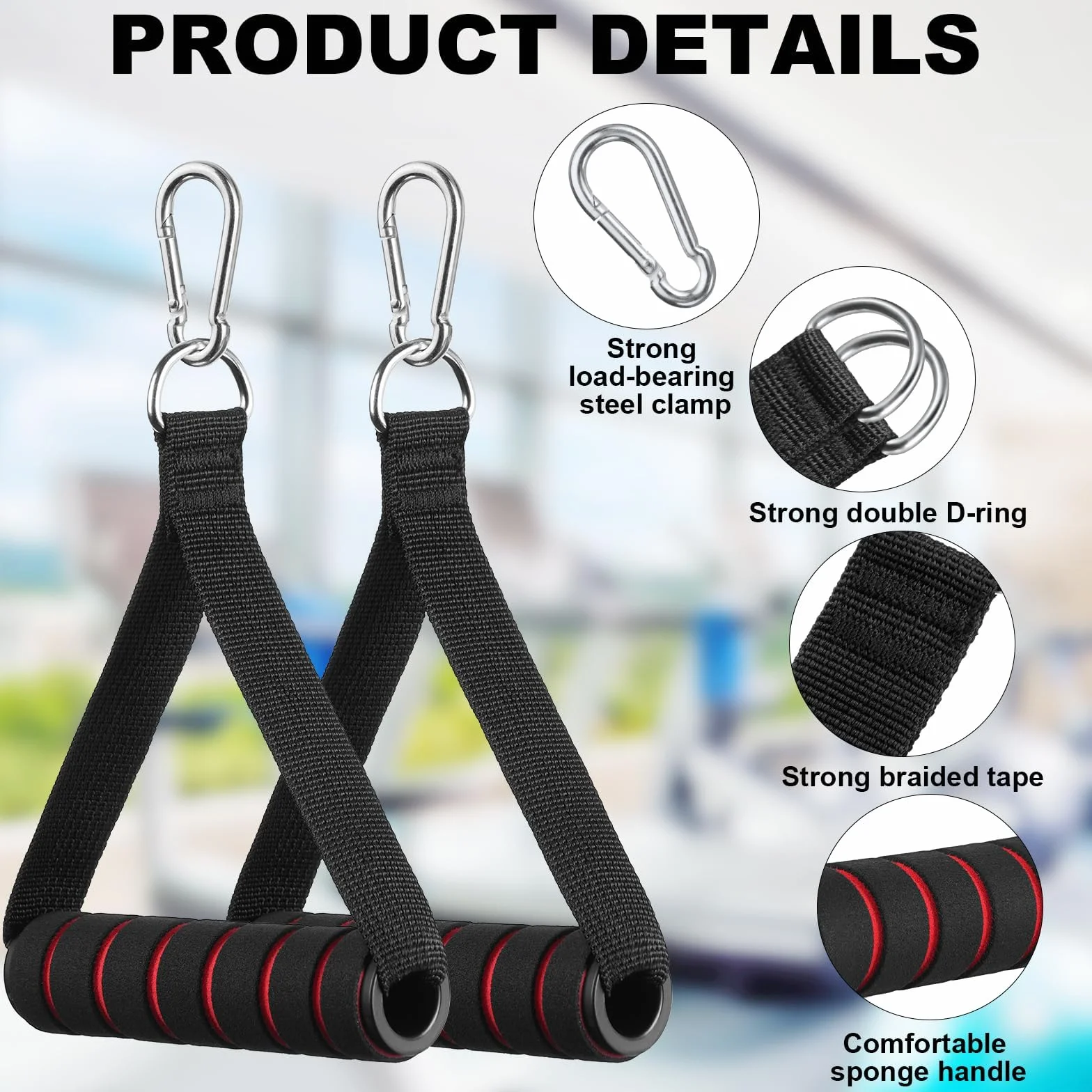 Fintronic uchwyty do taśm fitness, 2 sztuki, uchwyt jednoręczny, silikonowe uchwyty z karabińczykiem, uchwyt do taśm oporowych, akcesoria do fitnessu, wieży siłowej, cięgna, tricepsów