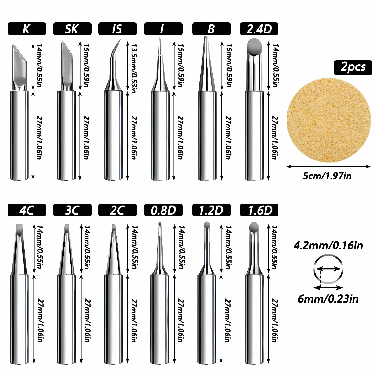 KATIMI 12 sztuk końcówek lutowniczych 900M-T-K z 2 gąbkami do czyszczenia, bezołowiowe