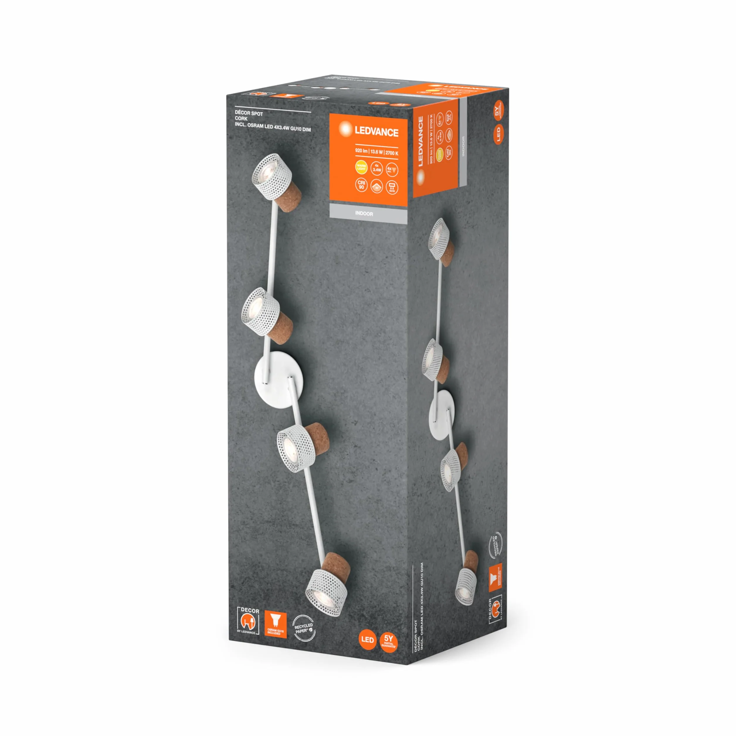 LEDVANCE DECOR SPOT CORK 4x3.4W 927 GU10 WT LEDV 13,6 W biały