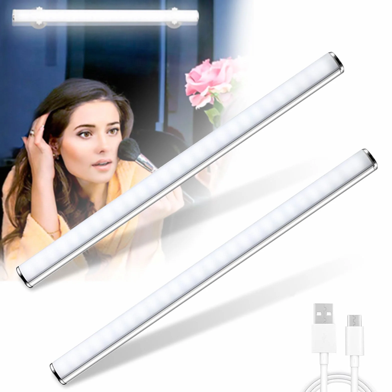 Lixada 2 sztuki LED lampka do makijażu przenośna przyciemniana