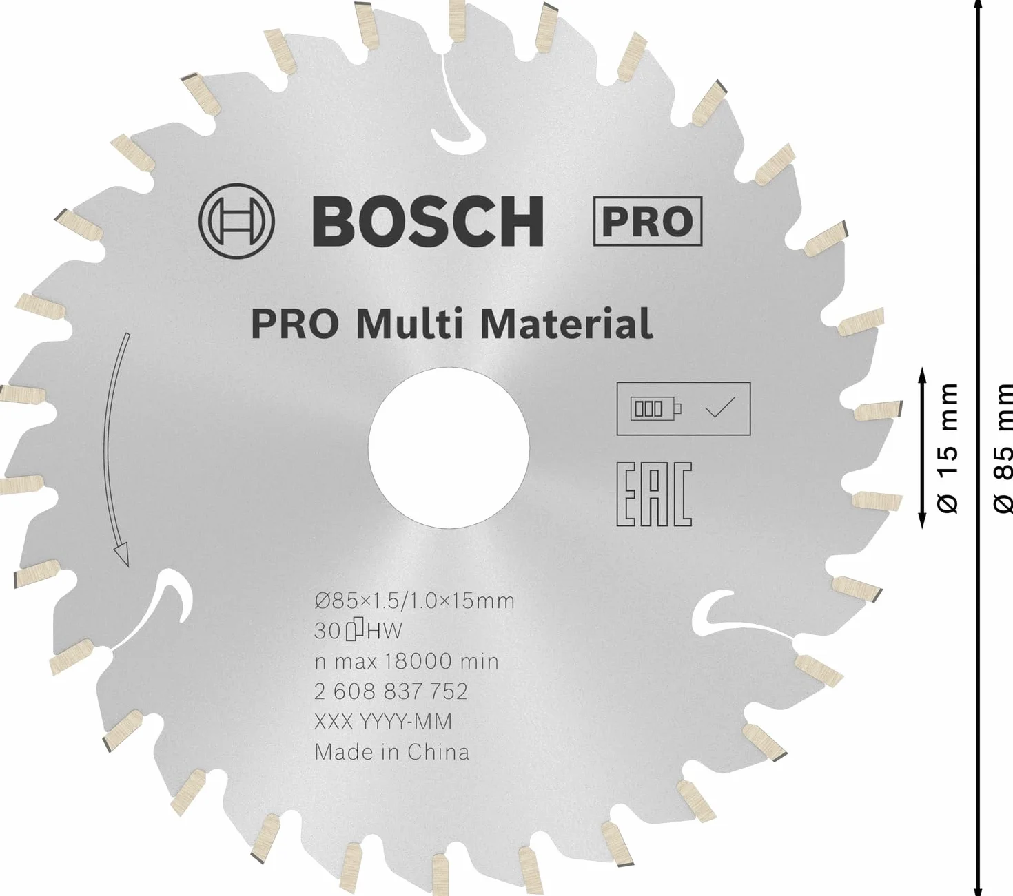 Bosch Professional Piła tarczowa Standard for MultiMaterial 85 x 15 x 1,5 mm 30 zęby
