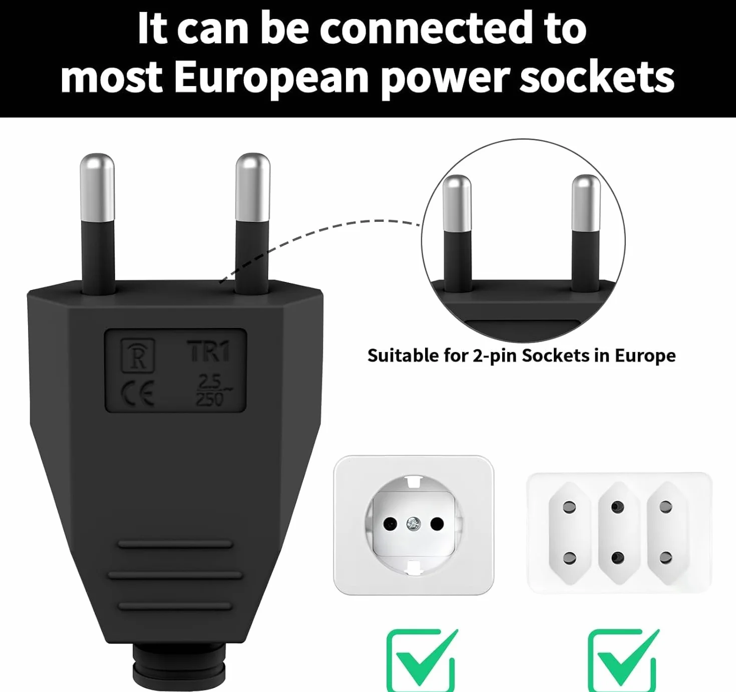 Płaska wtyczka Euro Schuko 220V/2.5A do wbudowania lub wymiany czarny