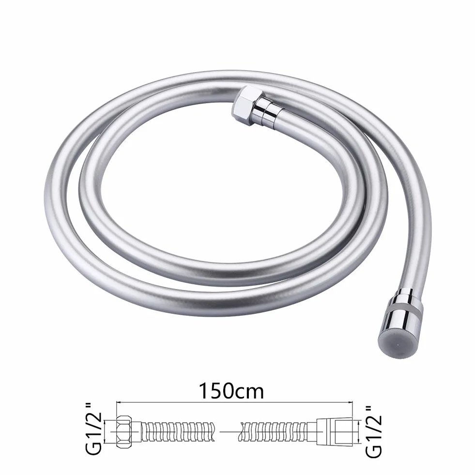 GRIFEMA Wąż prysznicowy 1.5 m elastyczny PVC 1/2" antyskrętny mosiężne złącza srebrny