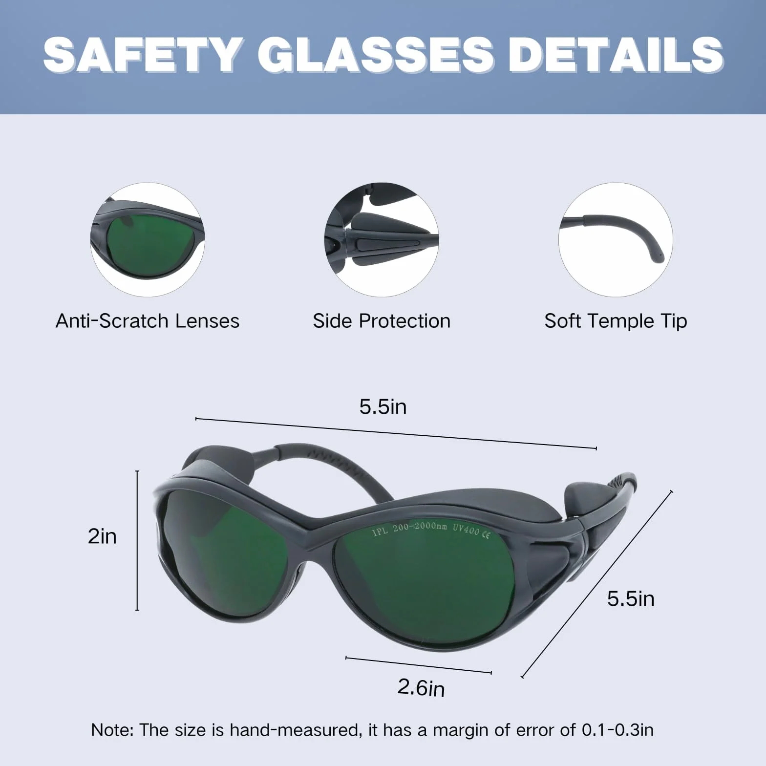 MCWlaser Okulary ochronne do terapii światłem czerwonym i niebieskim LED, UV400, 200-2000 nm, IPL, laserowe