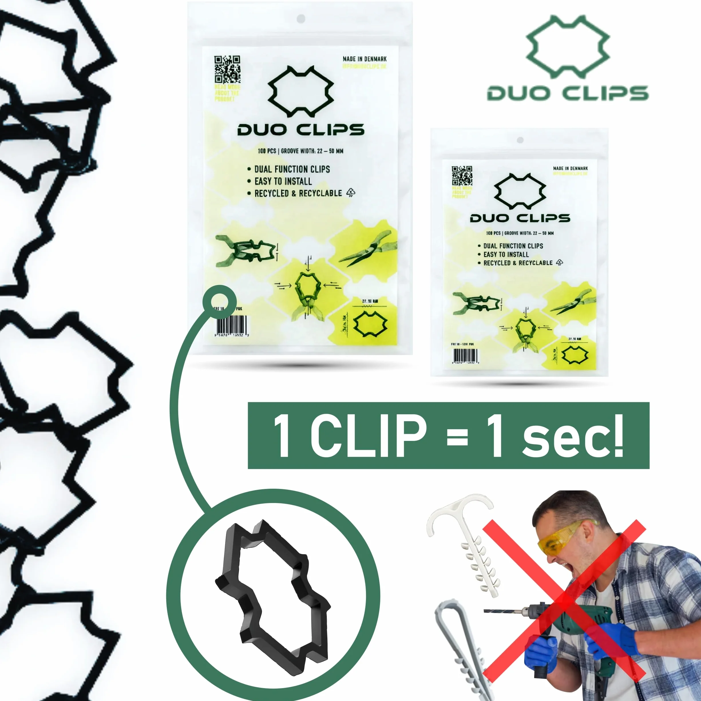 DUO CLIPS Uniwersalny uchwyt na kable 22-50 mm 100 sztuk | Klips do kabli, Mocowanie do kabli, Uchwyt do przewodów i rur (100)