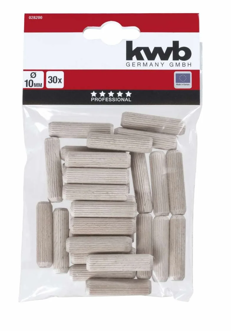 Kwb 30 kołków drewnianych 10 x 40 mm bukowych rowkowane fazowane