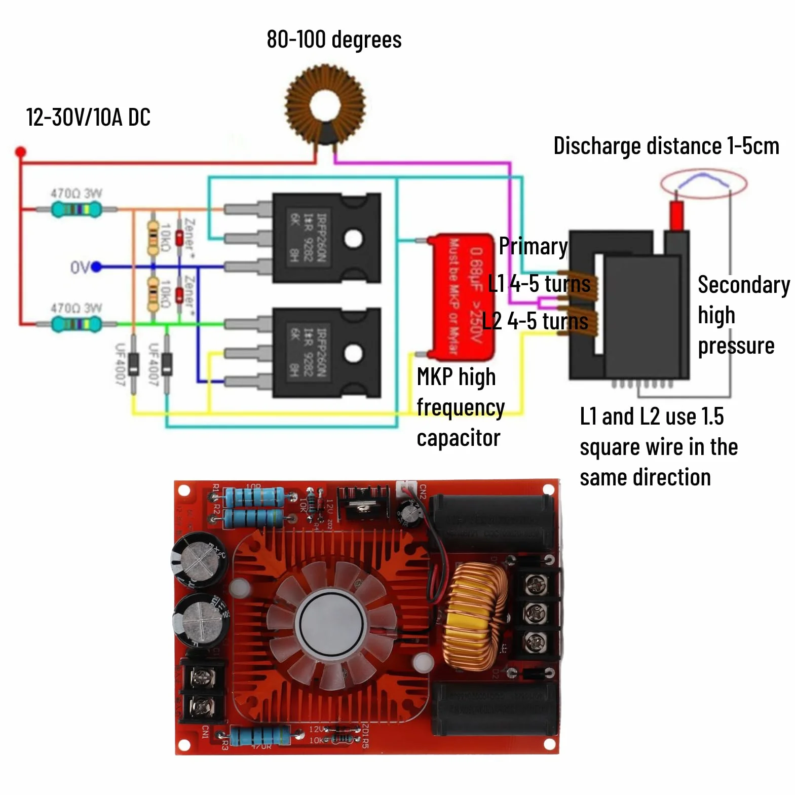 ZVS Driver Board Coil Power Supply Boost High Voltage Coil Flyback Driver Generator Heating Module Coil Driver Board DC12V 30V