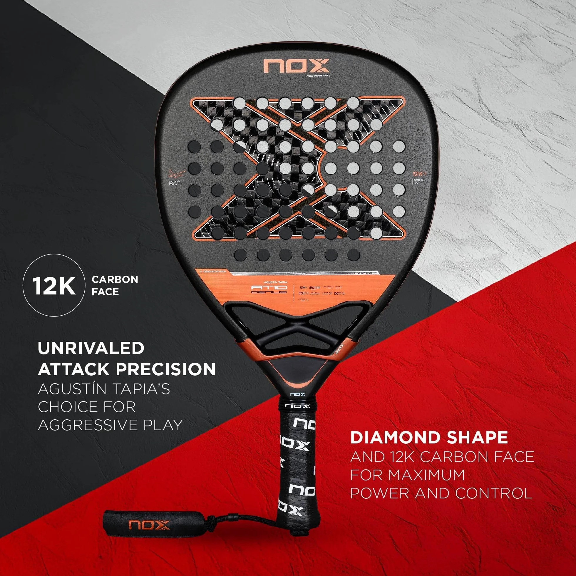 Nox At10 Genius Attack 12k by Agustin Tapia Padel Racket 360-375 gr