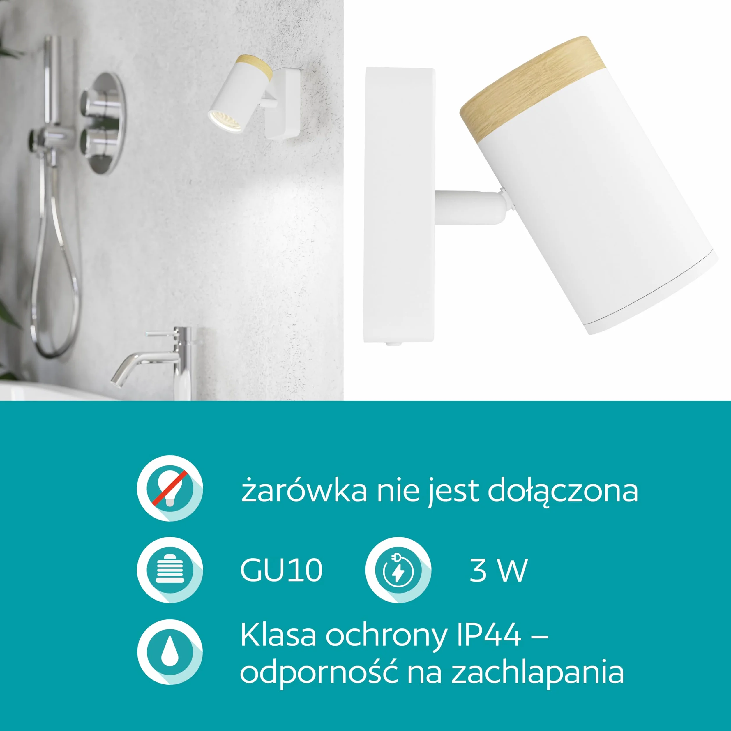 EGLO Consuma Lampa ścienna GU10 IP44 elastyczna stal biała do czytania salon łazienka