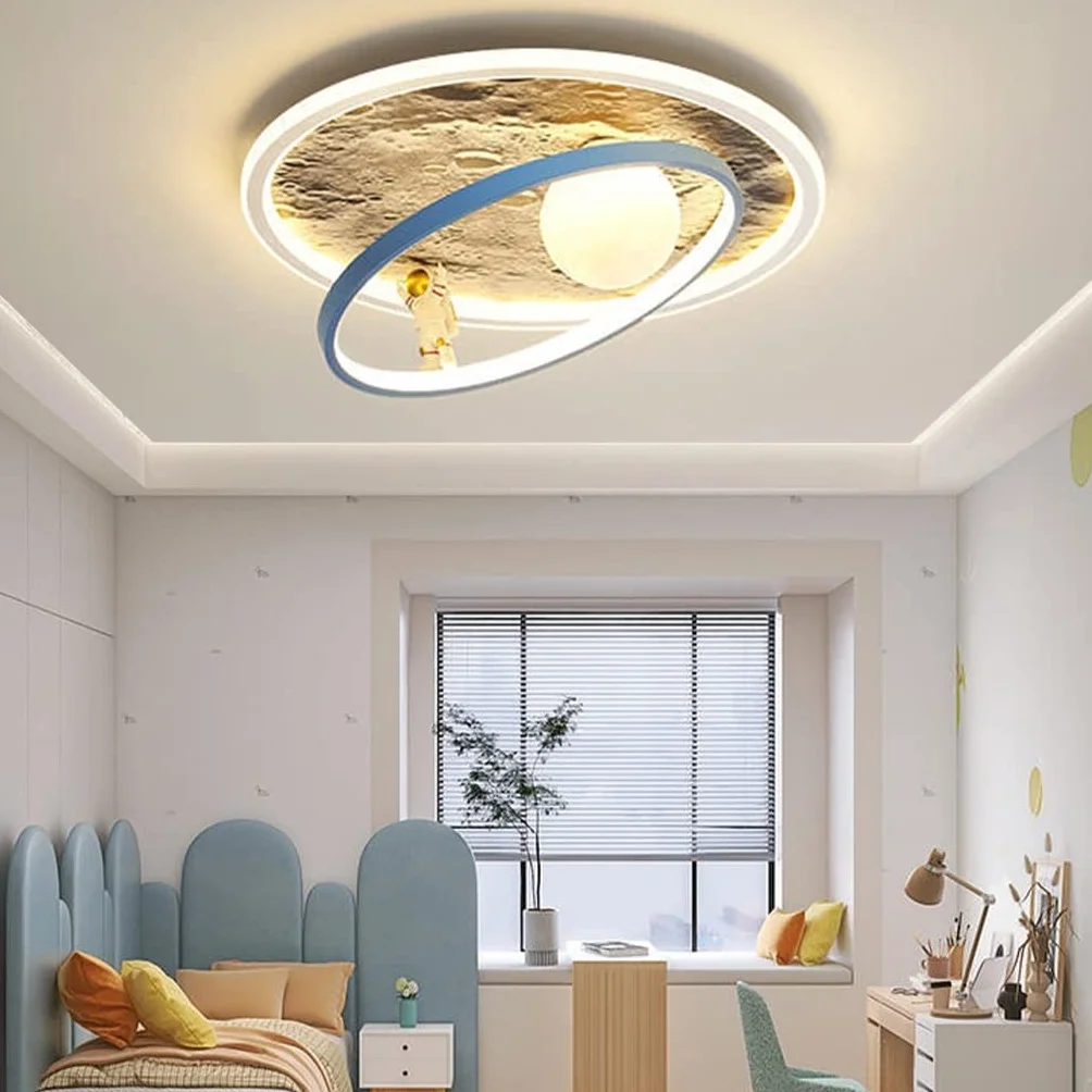 Lampa sufitowa LED nowoczesna ściemnialna z pilotem księżyc astronauta design metalowy żyrandol