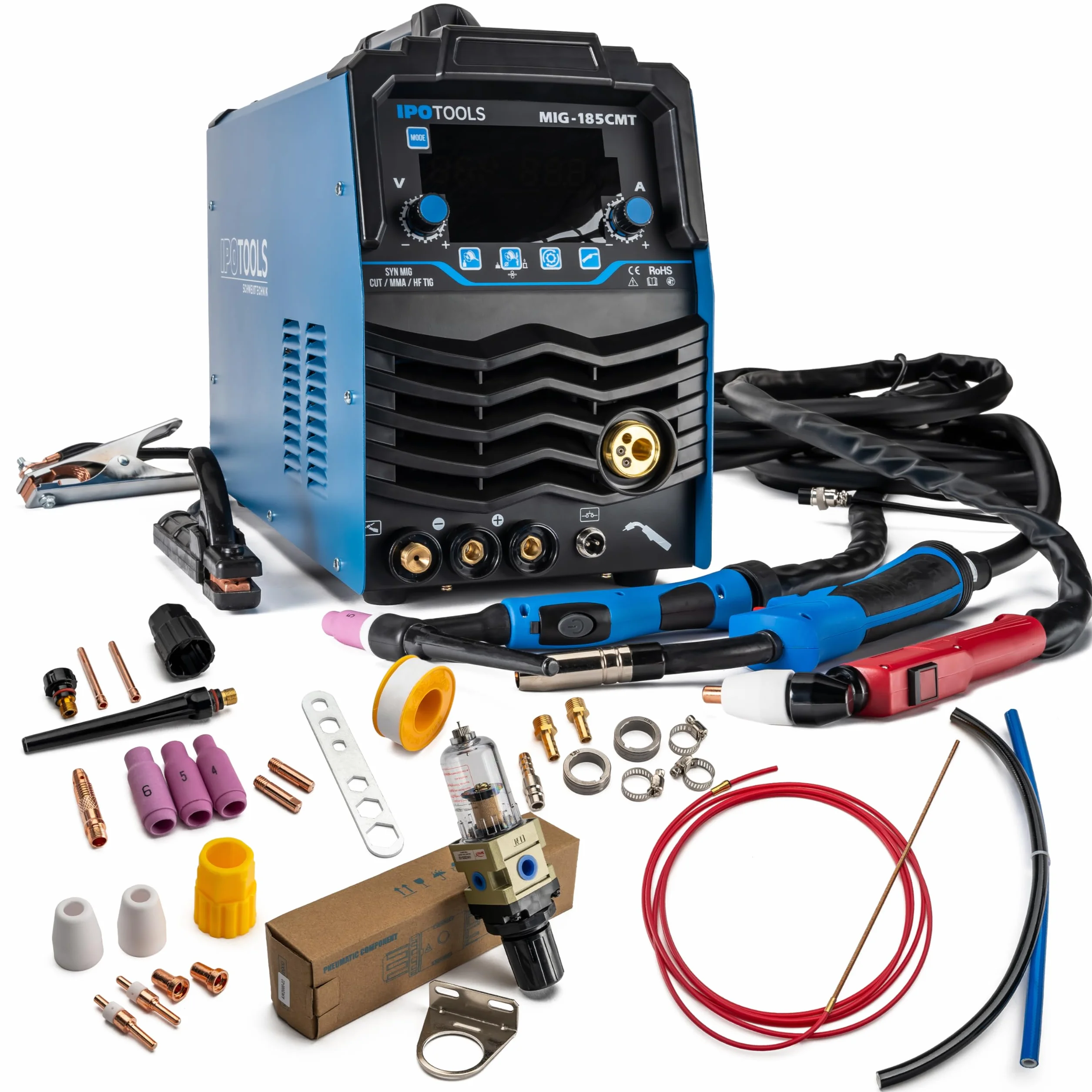 Spawarka kombinowana MIG-185CMT 7 w 1 WIG MIG MAG z przecinarką plazmową 45 A Synergic Inverter 185 A Flux MMA 230 V