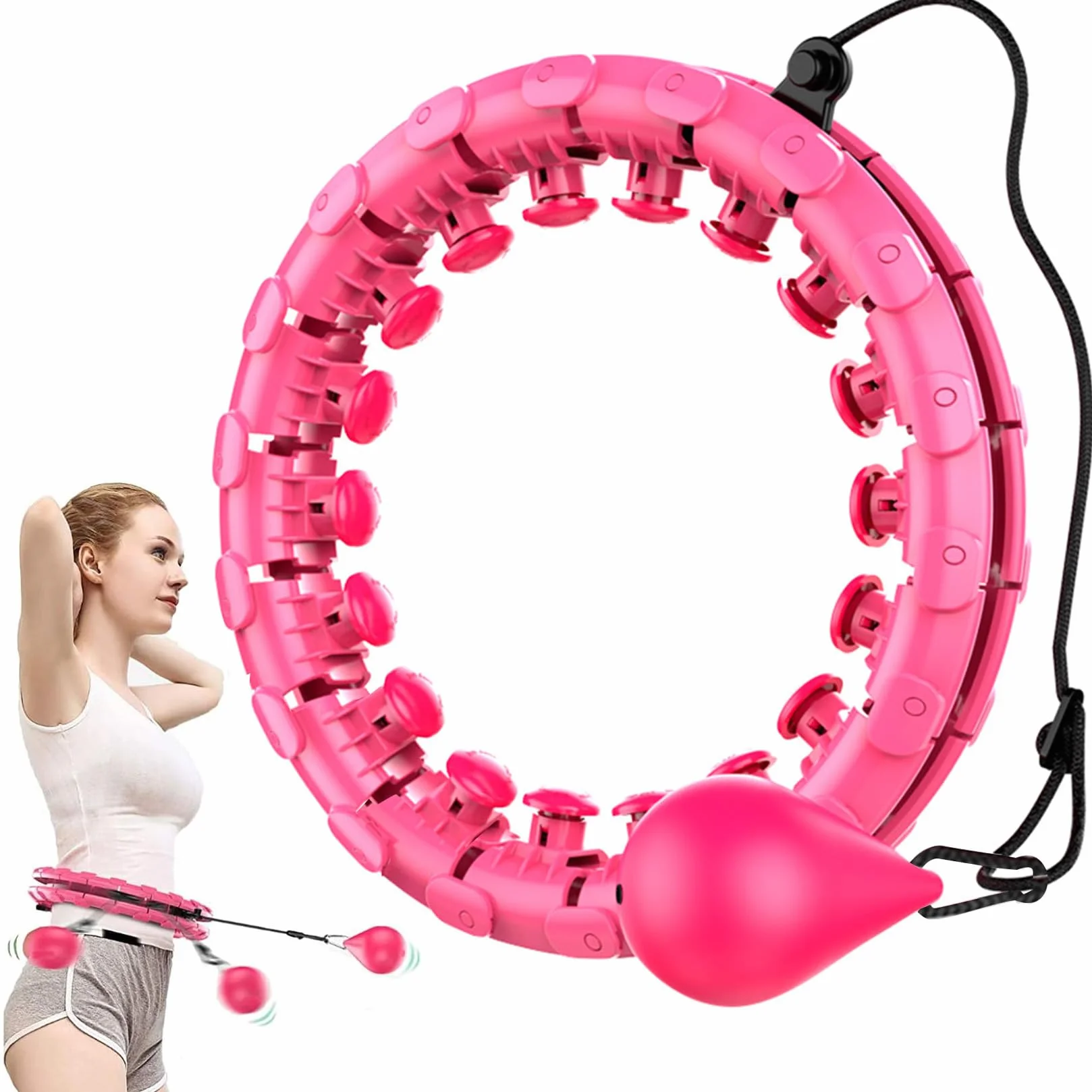 Hula Hoop obręcz dla dorosłych i początkujących, hula hoo fitness z piłką grawitacyjną, 24 sekcje regulowane, zdejmowane, 360°, do masażu, obręcz do fitnessu, utraty wagi