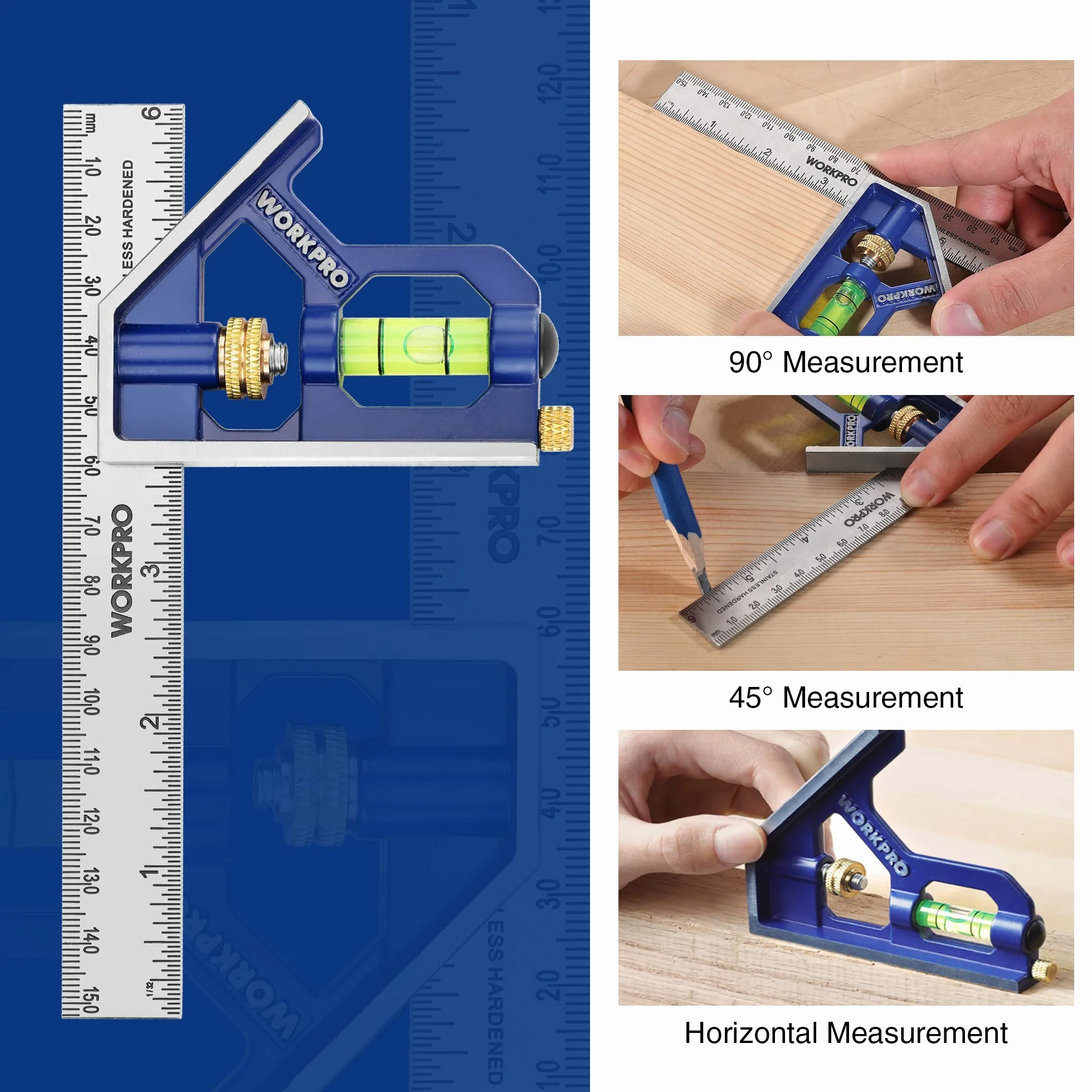 WORKPRO Kątomierz wielofunkcyjny 150 mm stal nierdzewna z poziomicą