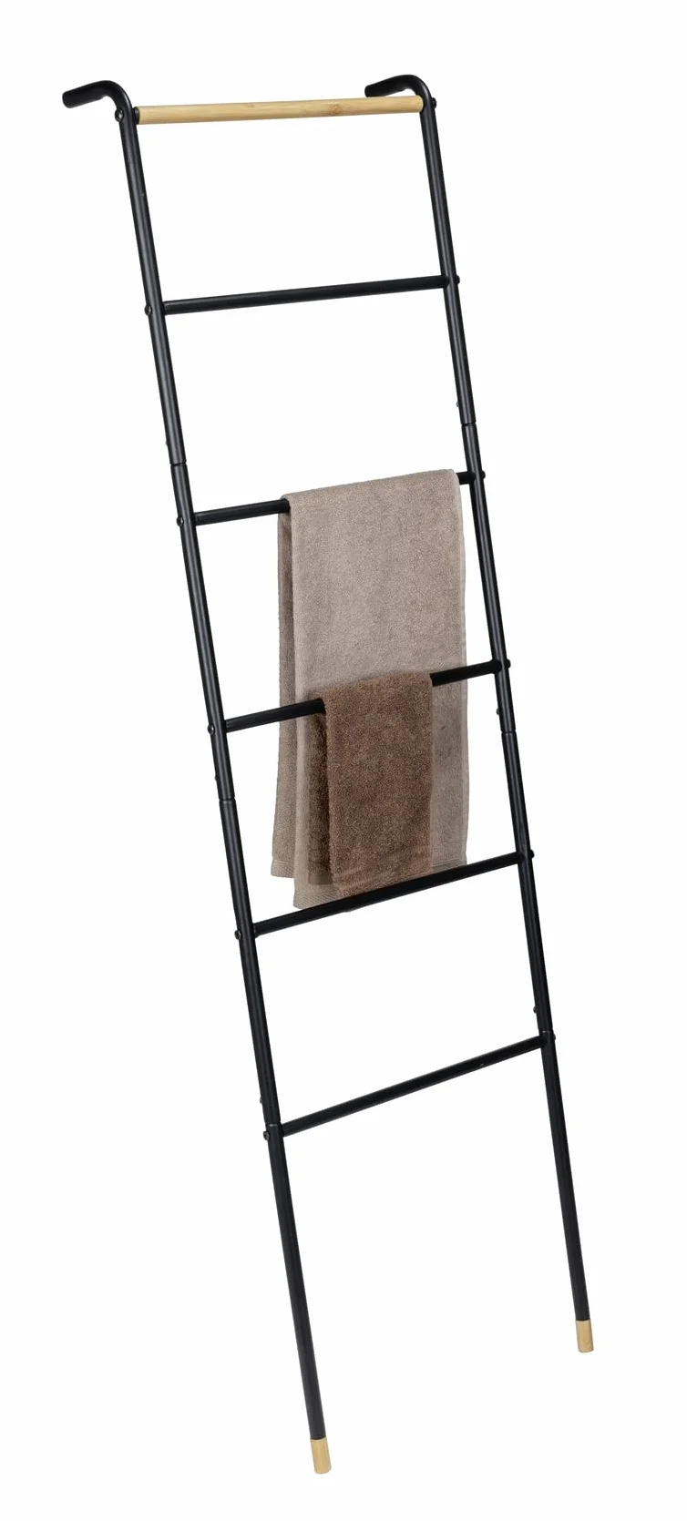 WENKO Drabina Loft 6 Szczebli na Ręczniki, Metalowa Rama, Bambus FSC, 43 x 156 x 10 cm, Czarna/Naturalna