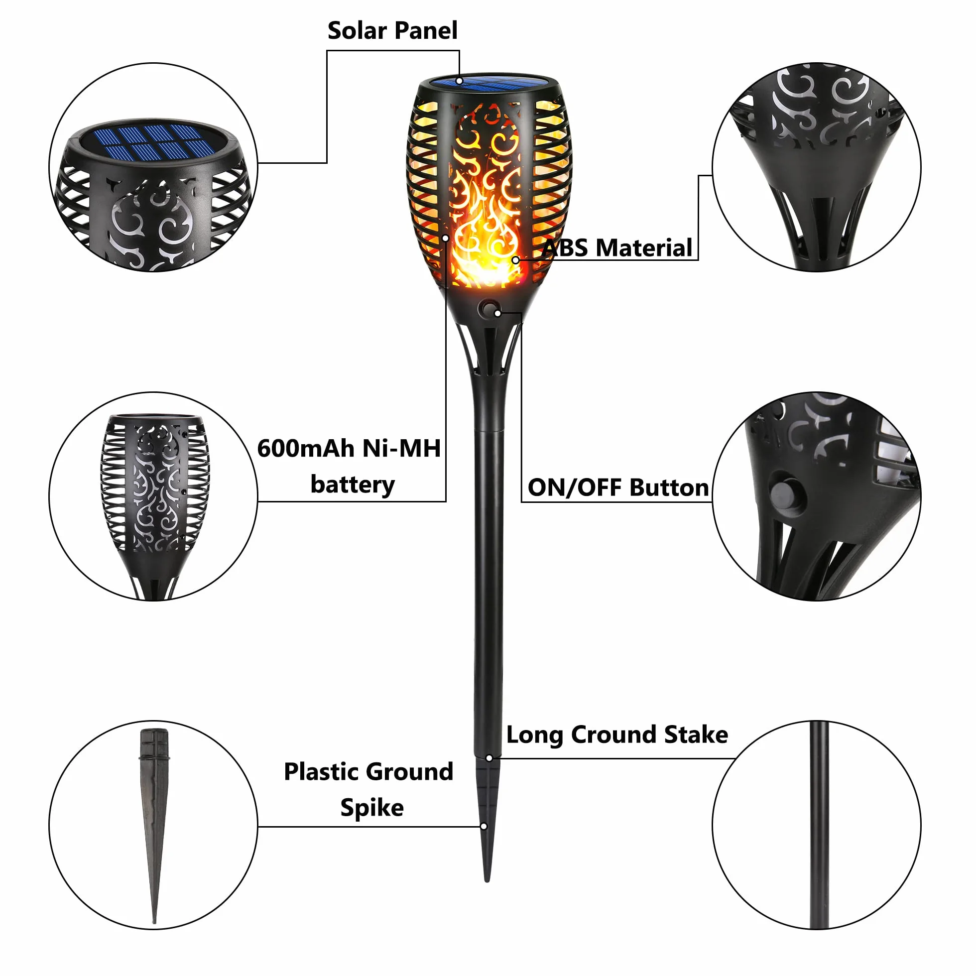 Moxled Zewnętrzna Lampa Solarna z Płomieniem 33 LED 4 Opakowania