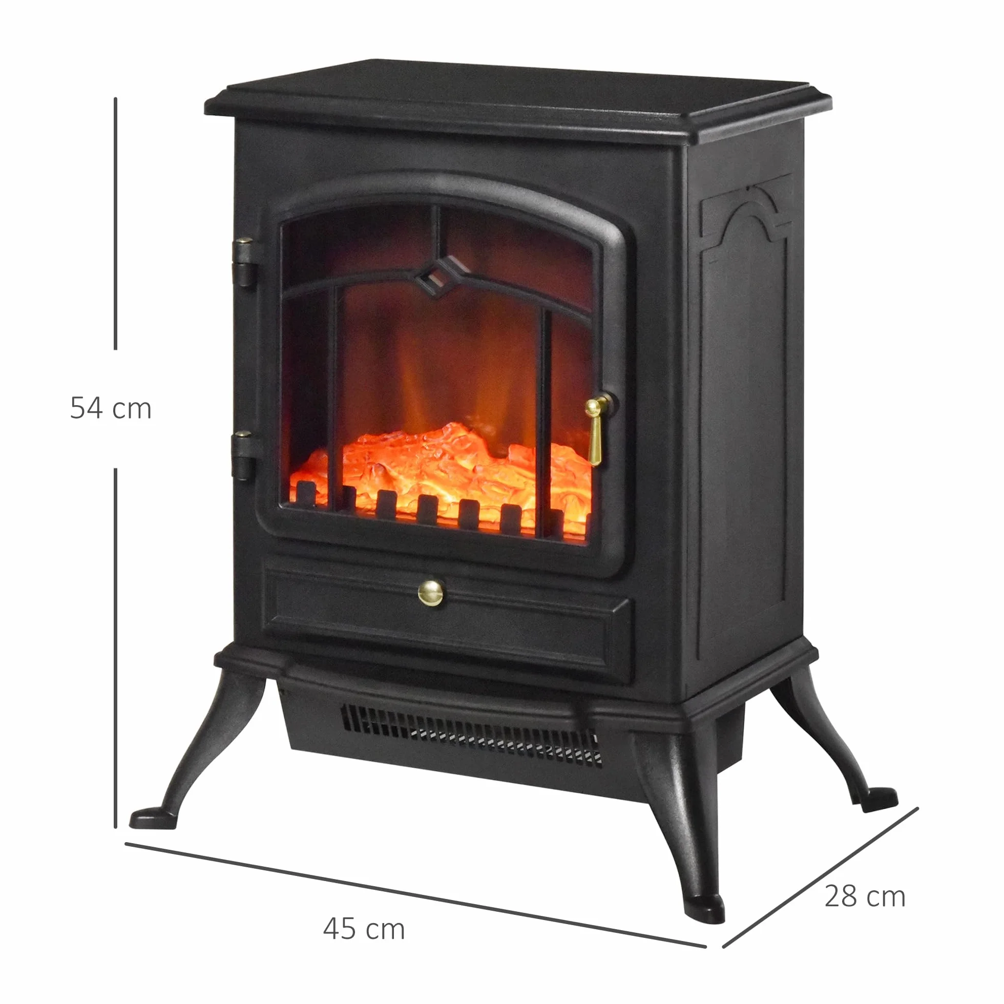 HOMCOM elektryczny piec kominkowy efekt płomienia 1000/2000W ochrona przed przegrzaniem metal czarny 45 x 28 x 54,8 cm