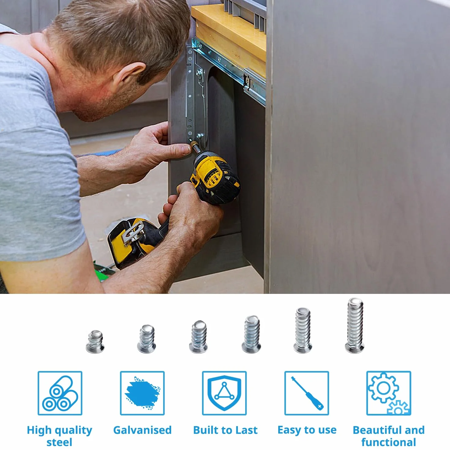 VooGenzek 80 Sztuk M6.3 Euro Screws Śrub Meblowych do Prowadnic Szuflad