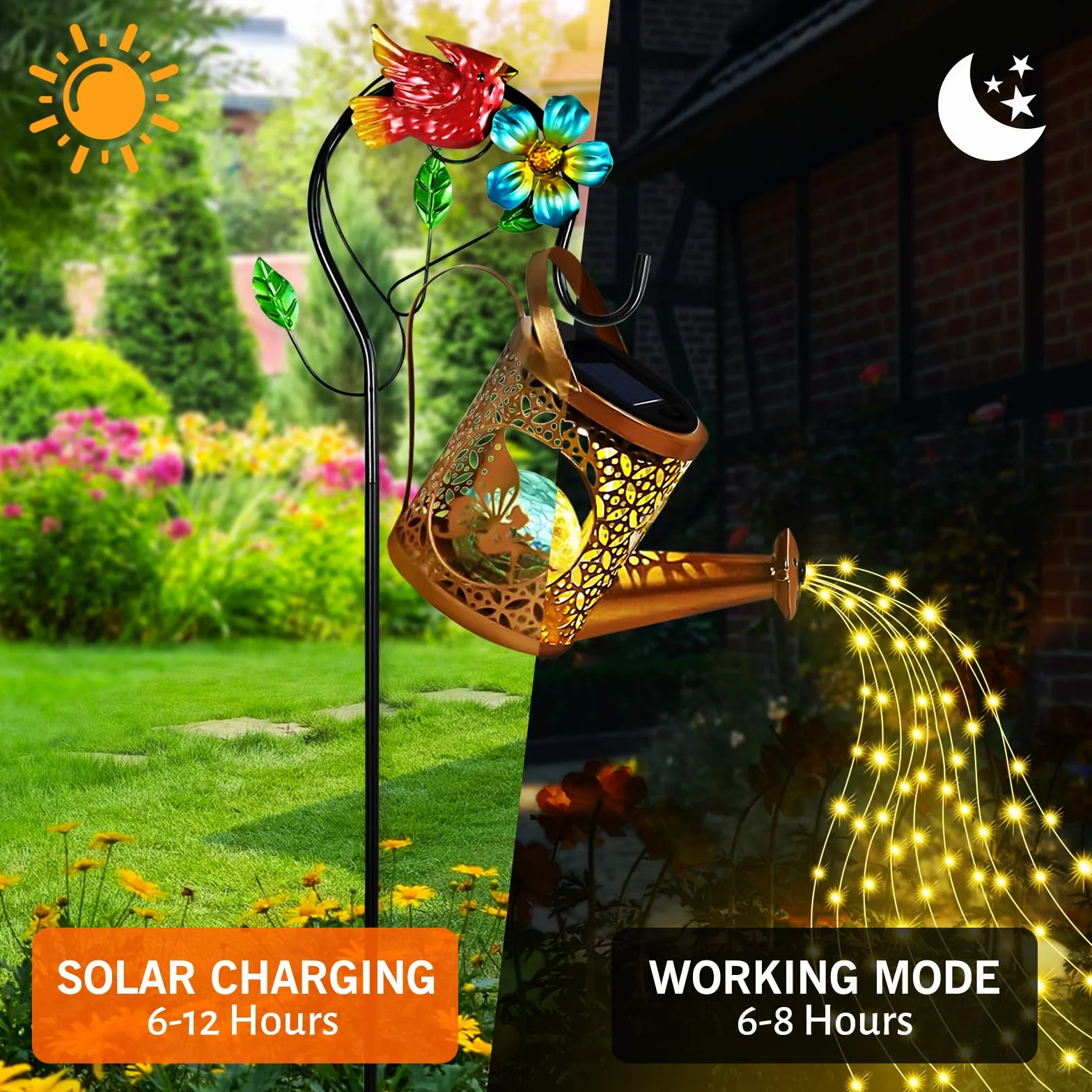 Joellfuner Lampy solarne do ogrodu zewnętrznego, konewka solarna z bajkowymi światłami, latarnia solarna z hakiem pasterskim