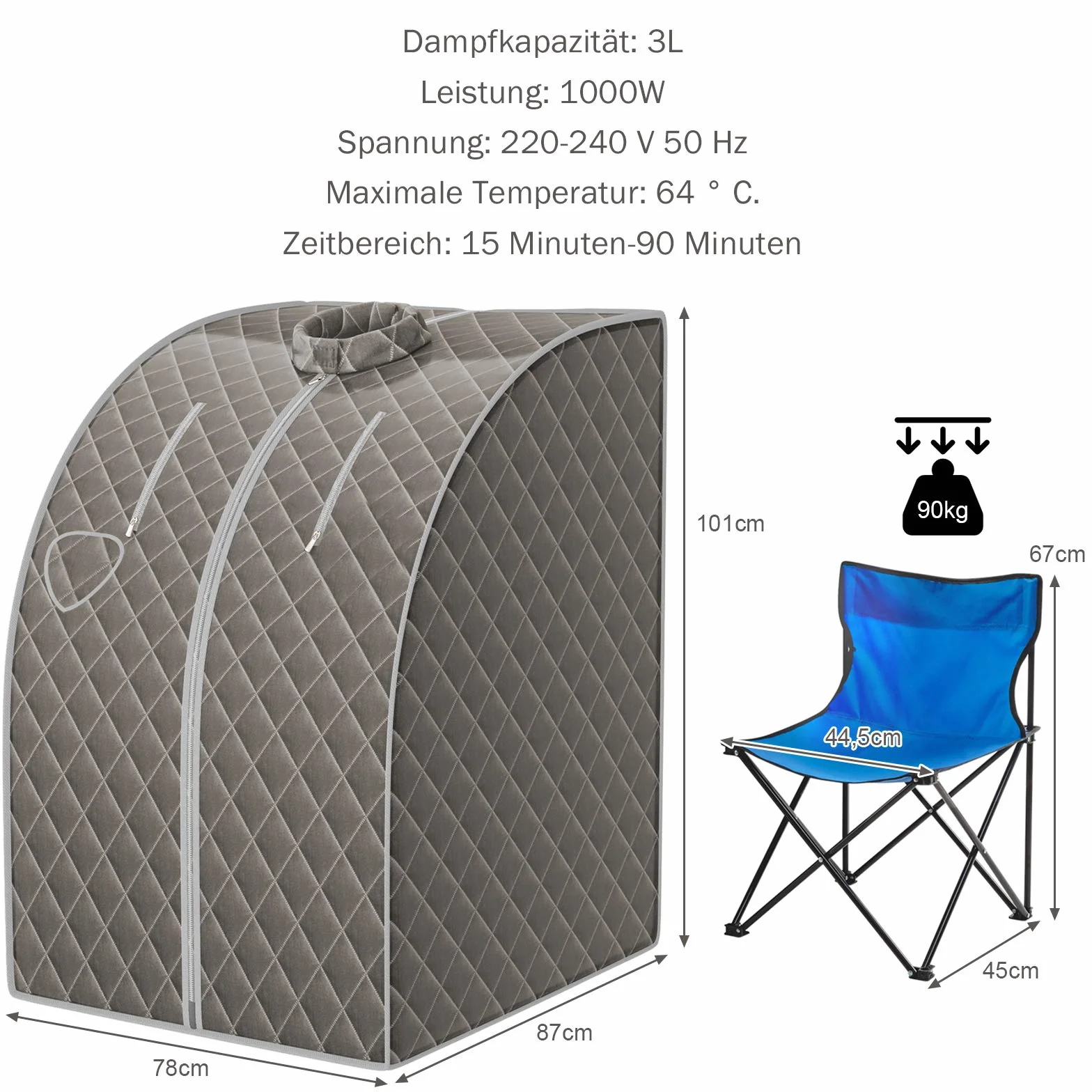 Sauna parowa Costway 3 l z pilotem, regulacja czasu i temperatury, składane krzesło w zestawie