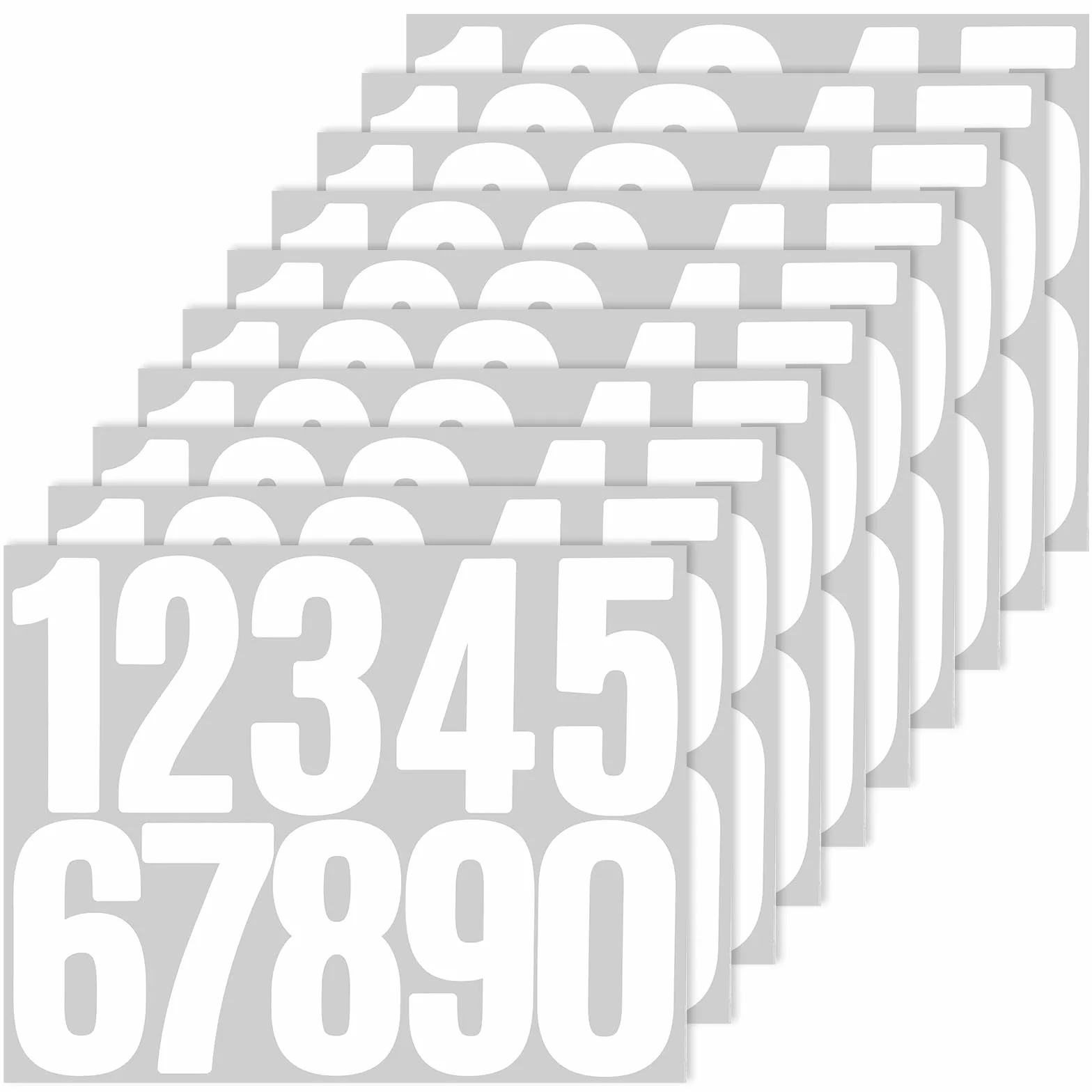 10 arkuszy białych naklejek z numerami domu, 8 cm, samoprzylepne, od 0 do 9, wodoodporne, winylowe