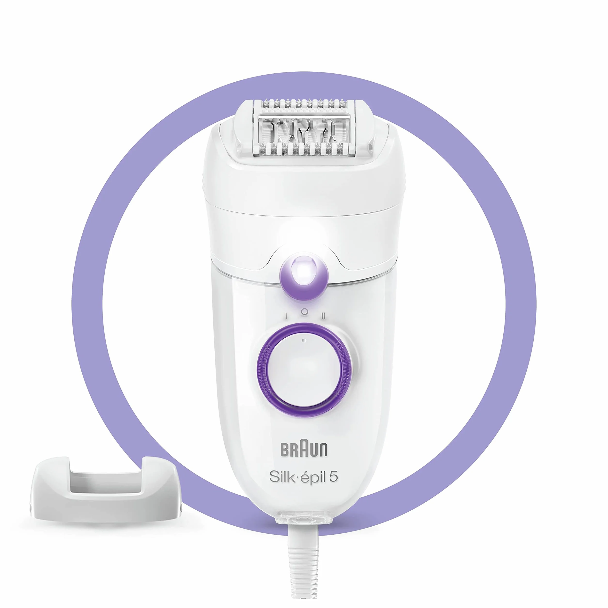 Braun Silk-épil 5, damski depilator, nadaje się do trudnych konturów, z regulacją prędkości, wygodne usuwanie włosów, pomysł na prezent, 5-505 biały i fioletowy