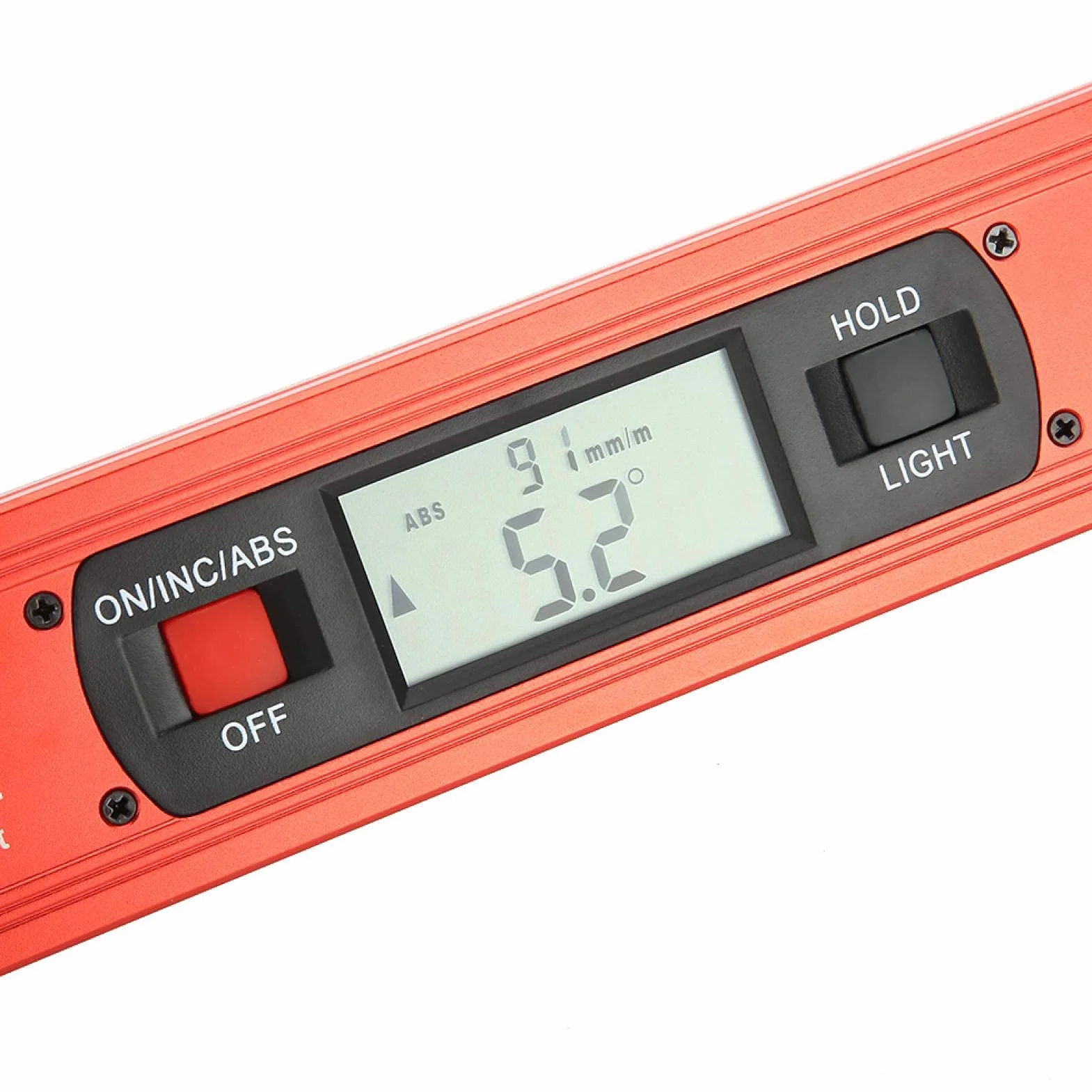 Cyfrowy kątomierz LCD poziomica 4 x 90° z magnesami czerwona