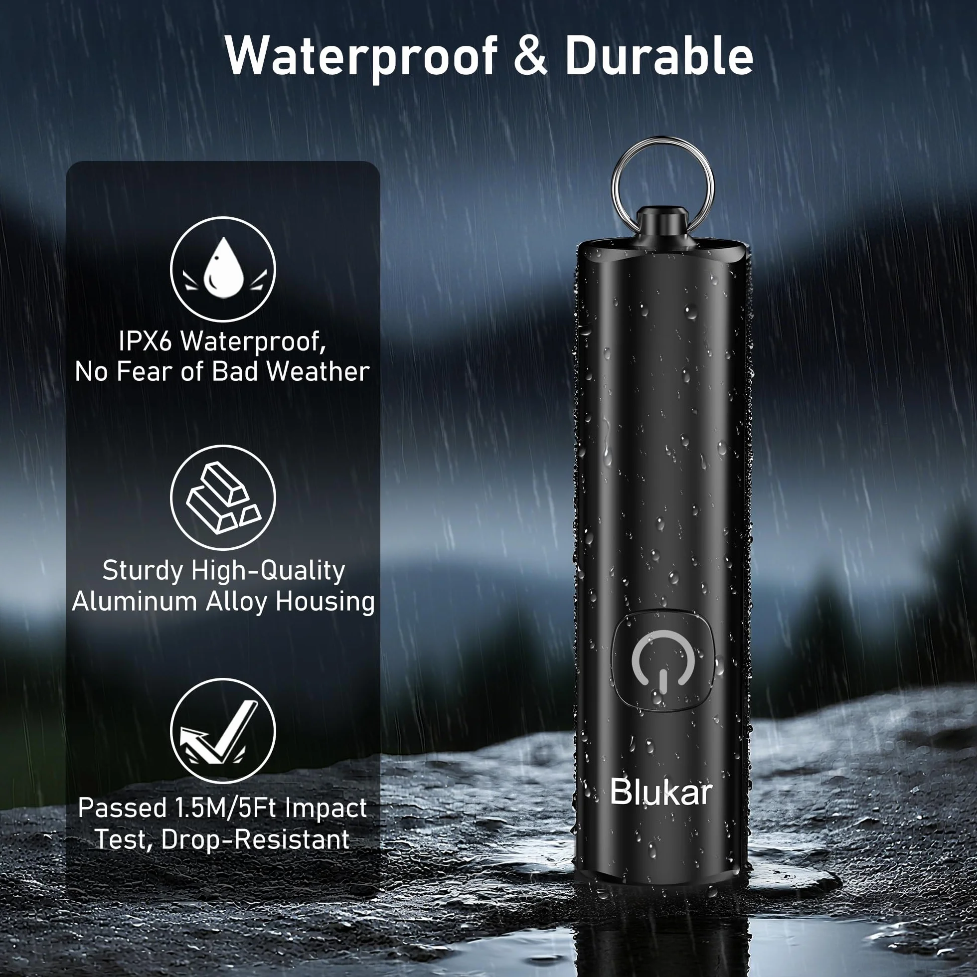 Blukar EDC Mini Latarka Kieszonkowa Ładowana, 3 Tryby, Wodoodporna, Kompaktowa