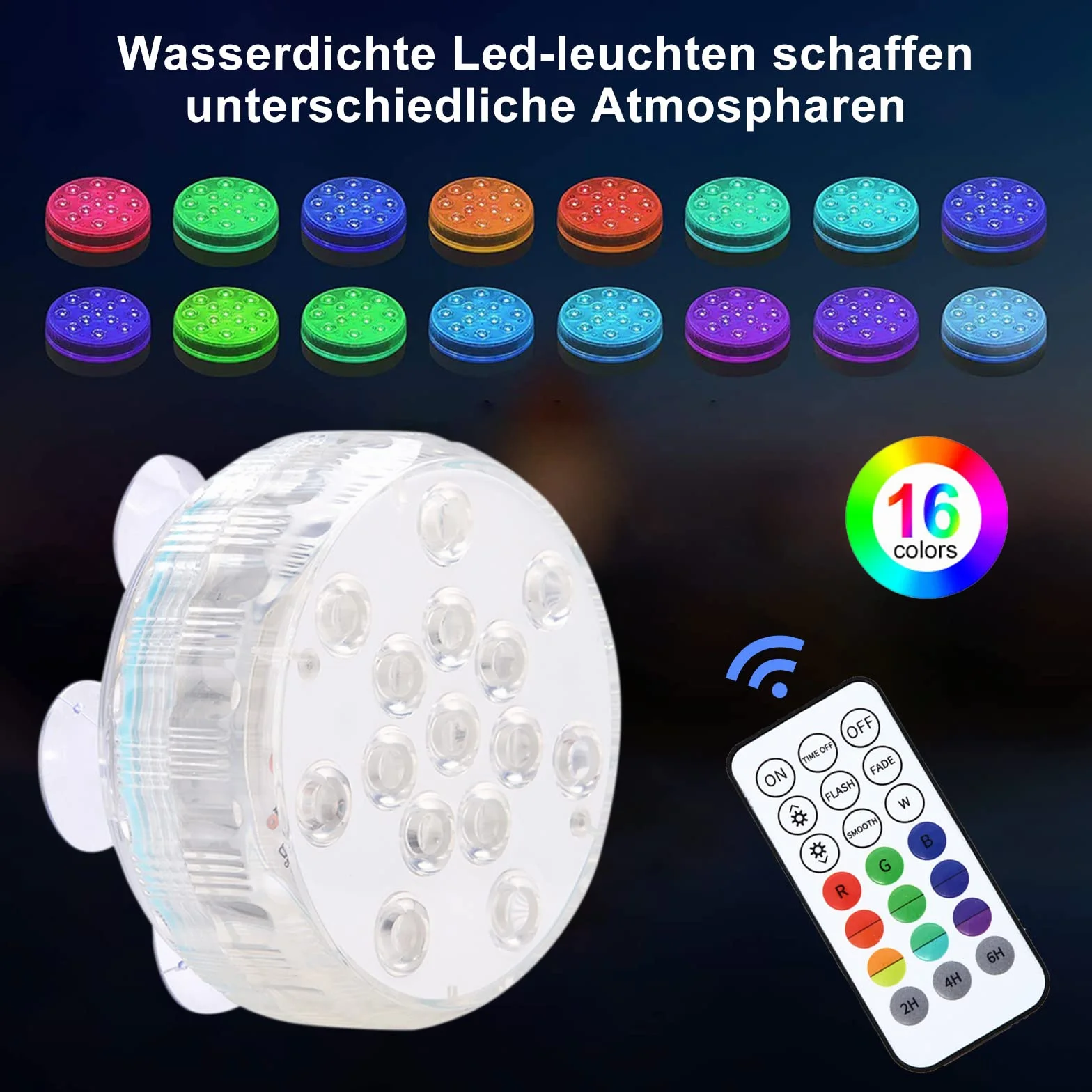 Oświetlenie basenu nad ziemią LED IP68 wodoodporne z pilotem RF 16 kolorów magnesy przyssawki