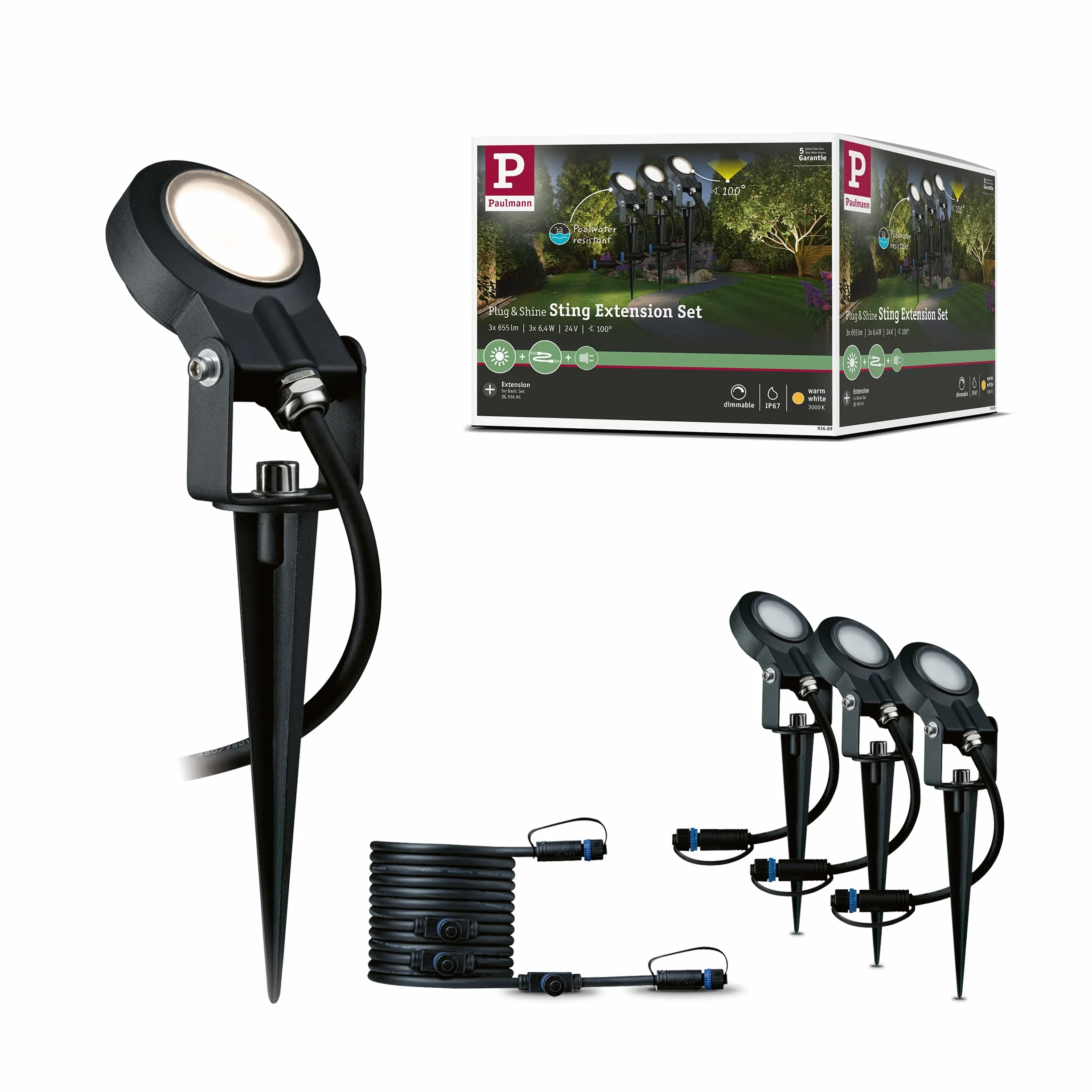 Paulmann 93689 Plug & Shine lampa zewnętrzna LED Sting 3x6W ściemn. kolec ogrodowy antracyt 3000K