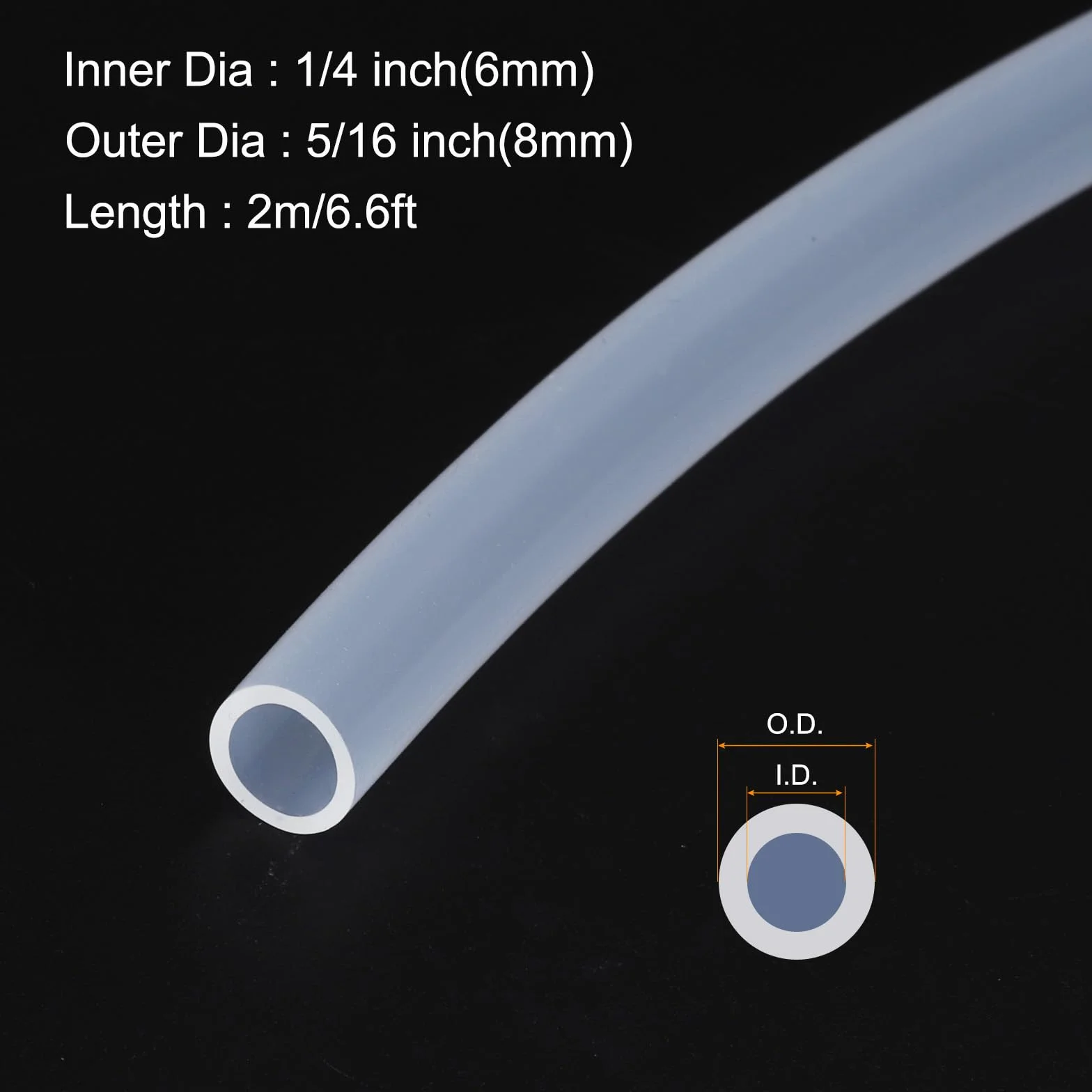Rurki silikonowe 2m 6mm ID 8mm OD Przezroczyste węże przemysłowe do pompowania i drenażu 1/4"