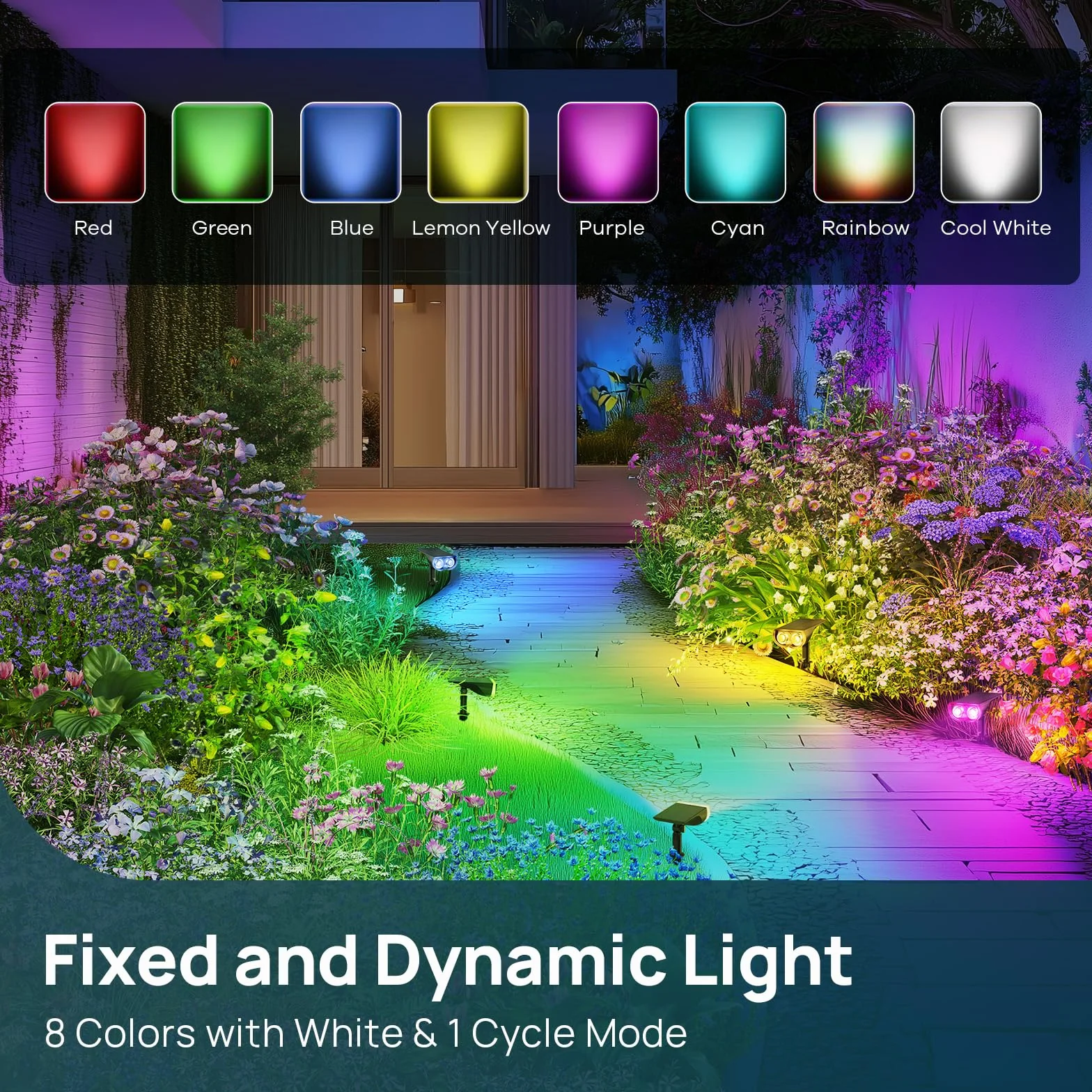 Linkind Solarny reflektor zewnętrzny LED RGB IP67 wodoodporna lampa ścienna 2-pak