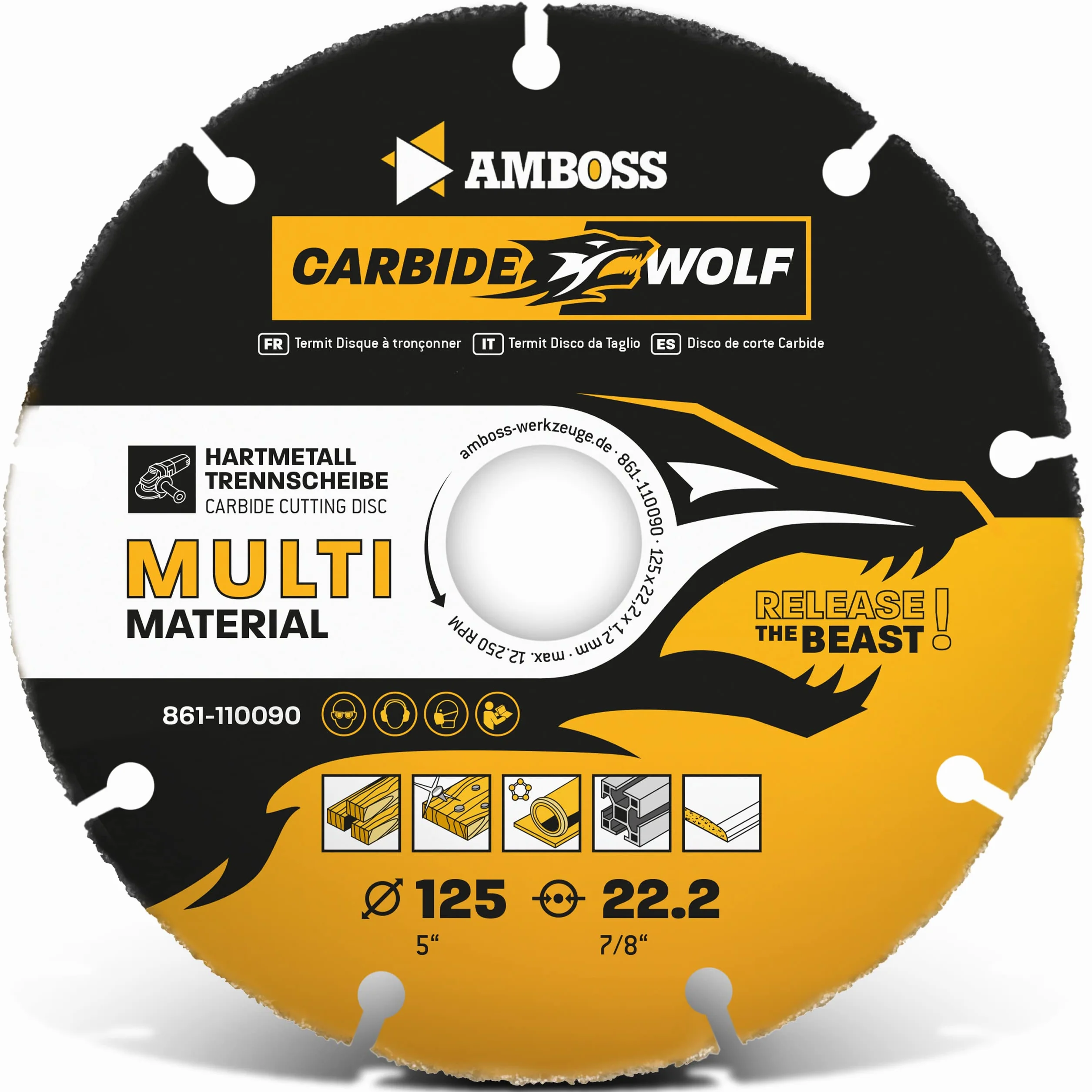Amboss Carbide Wolf Ø 125 mm tarcza tnąca do szlifierek kątowych do drewna, tworzywa sztucznego, gipsu