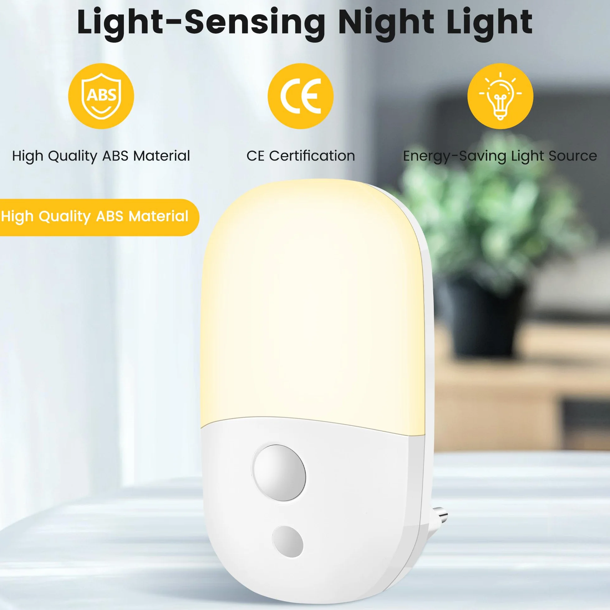 Nocna Lampa z Gniazdkiem i Czujnikiem Zmierzchu 2 Pak LED Nocne Oświetlenie 3 Tryby Regulacja Jasności 3 Poziomy
