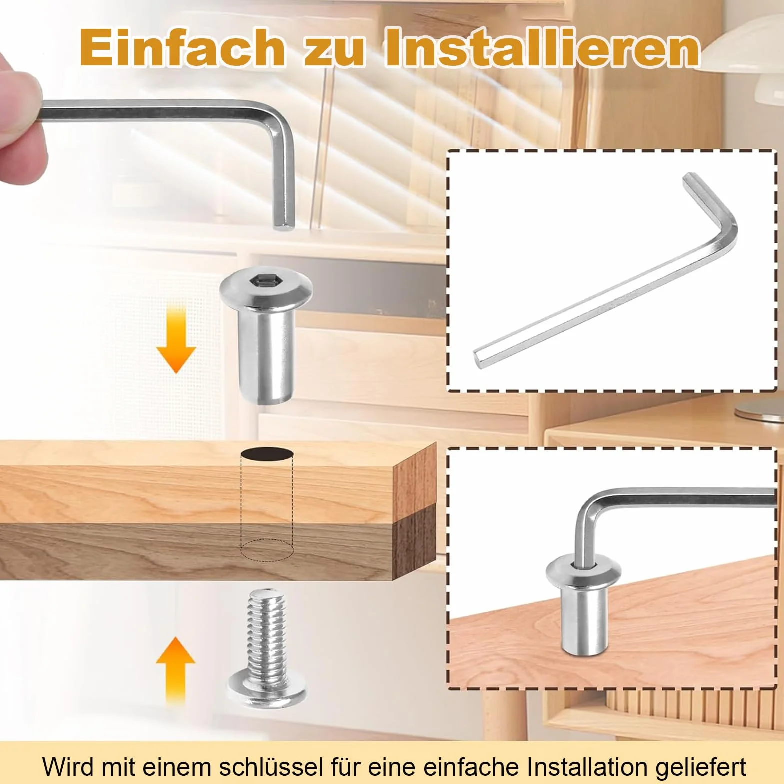 20 sztuk śrub łączących M5 x 50 mm, 20 x śruby meblowe i 20 x nakrętki tulejkowe, łącznik do szaf ze stali nierdzewnej A2 V2A